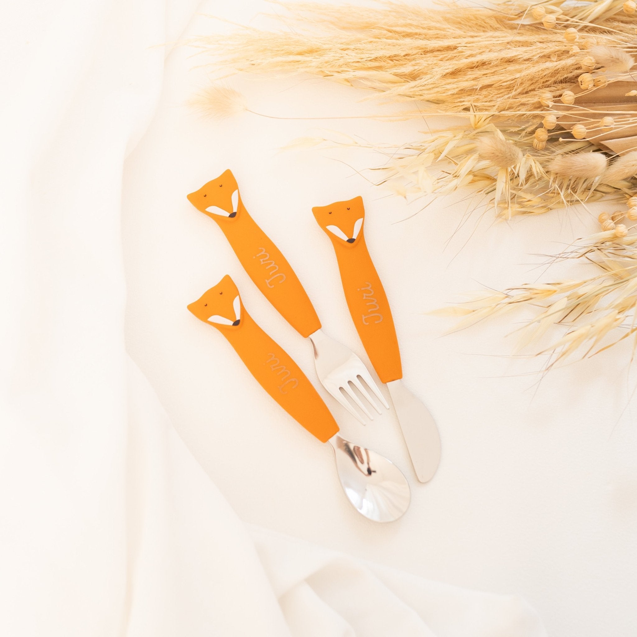 Kinderbesteck Set aus Edelstahl und Silikon - Tier - wunderwunsch