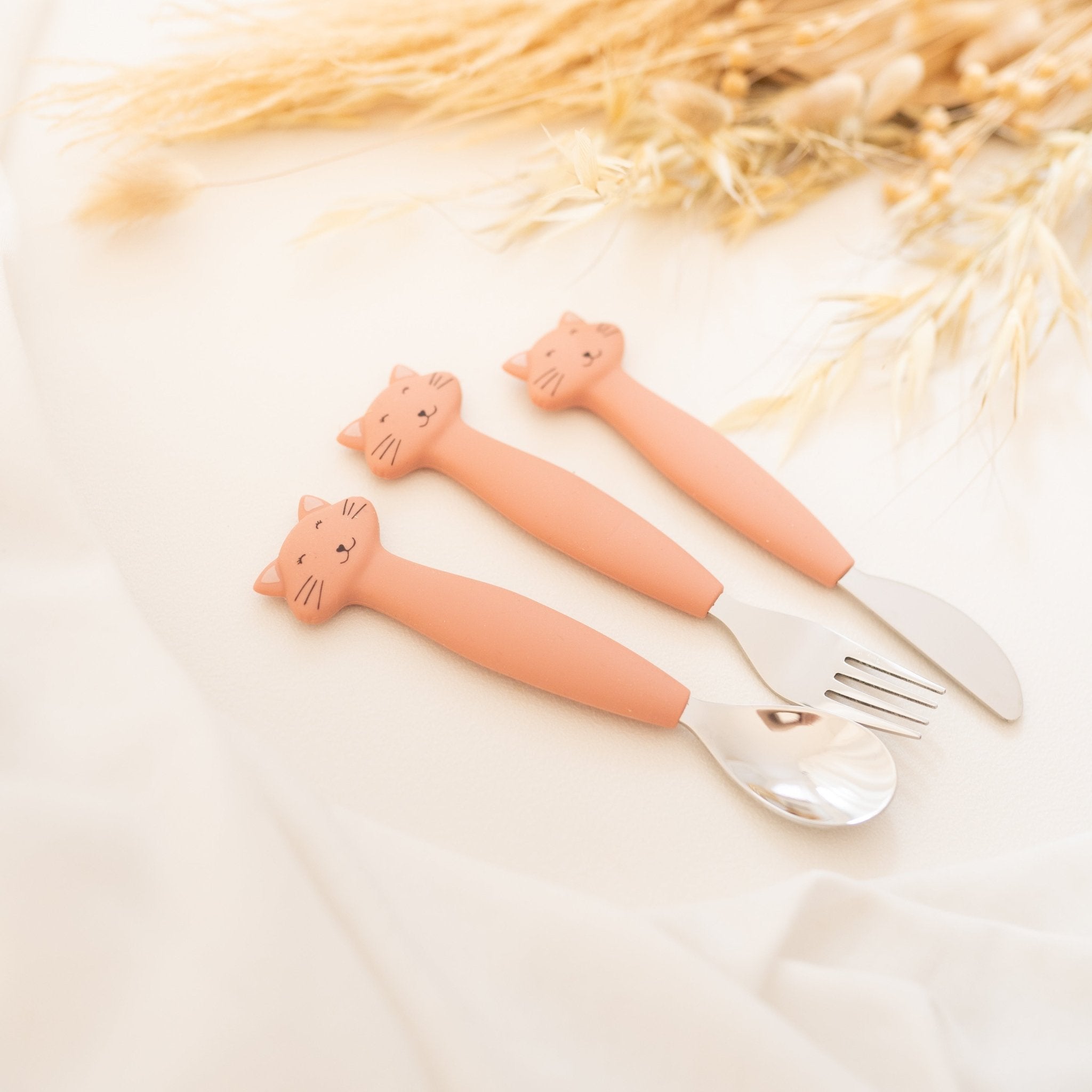 Kinderbesteck Set aus Edelstahl und Silikon - Tier - wunderwunsch