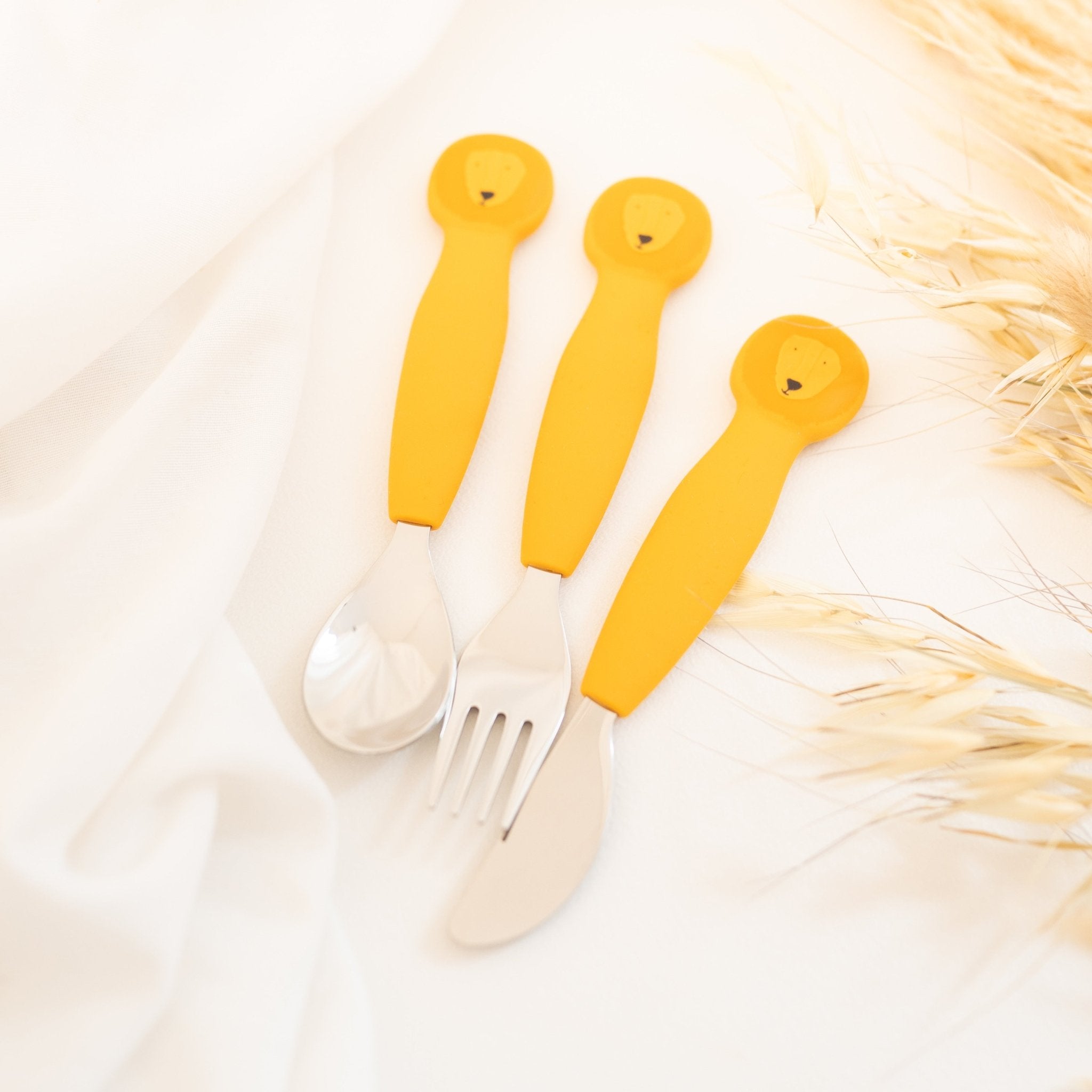 Kinderbesteck Set aus Edelstahl und Silikon - Tier - wunderwunsch