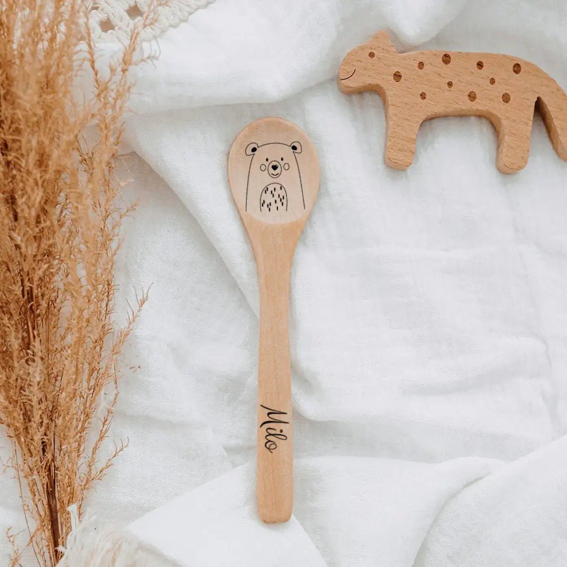 Kinderlöffel Holz personalisiert - Tier - wunderwunsch
