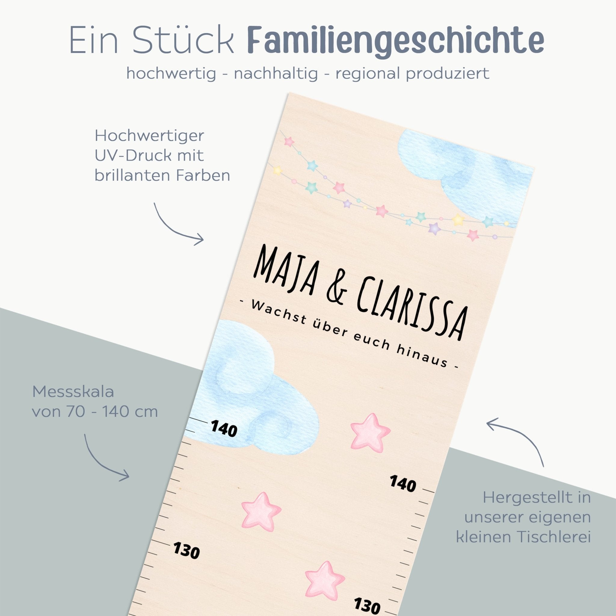 Kindermesslatte Geschwister Holz personalisiert - Tier Aquarell - wunderwunsch