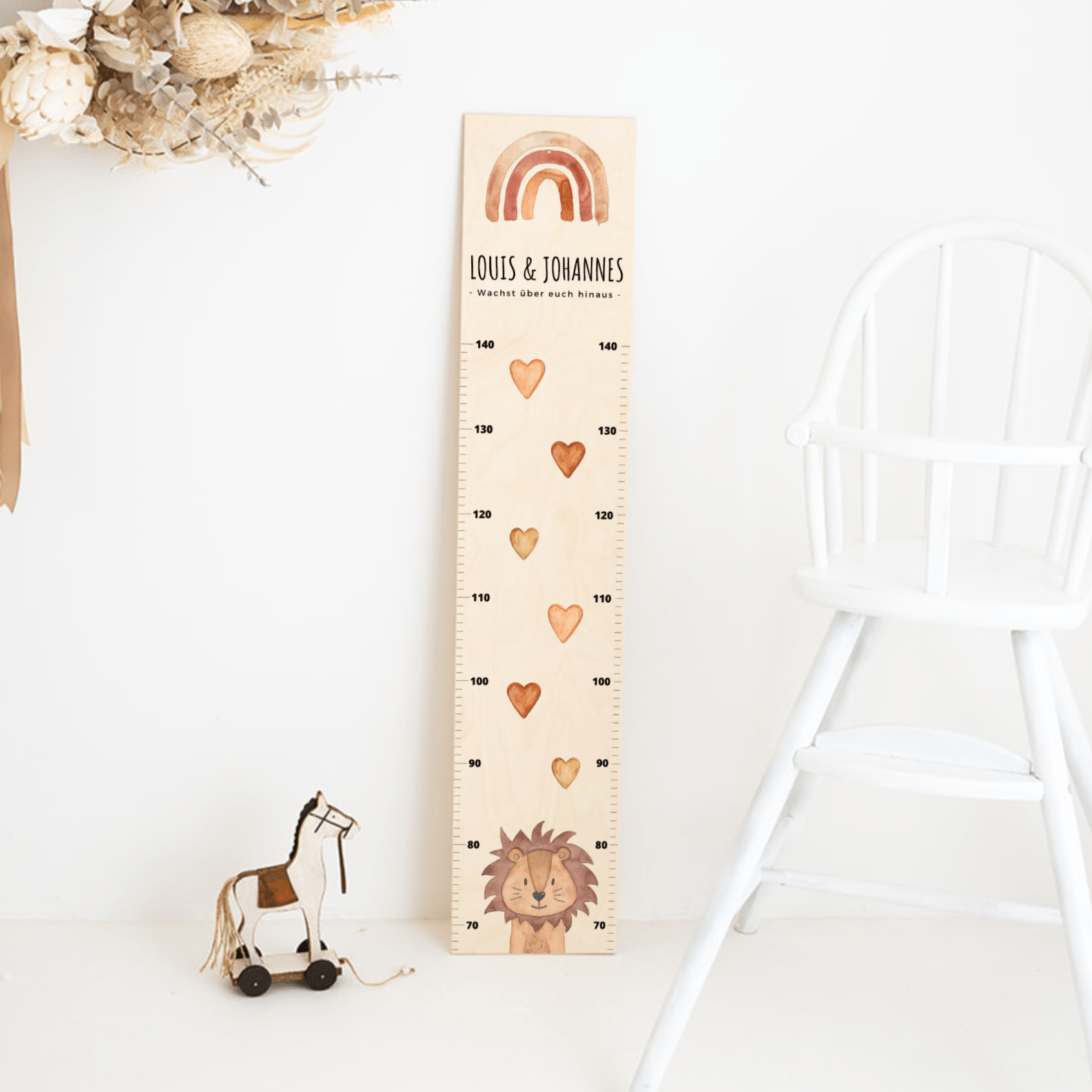 Kindermesslatte Geschwister Holz personalisiert - Tier Aquarell - wunderwunsch