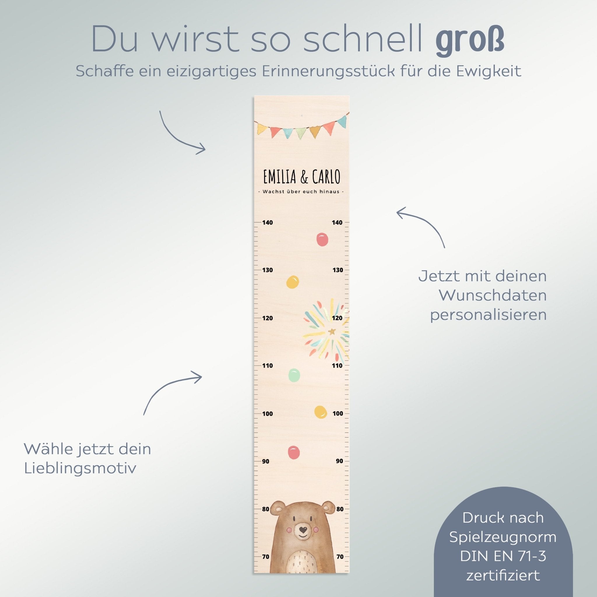 Kindermesslatte Geschwister Holz personalisiert - Tier Aquarell - wunderwunsch
