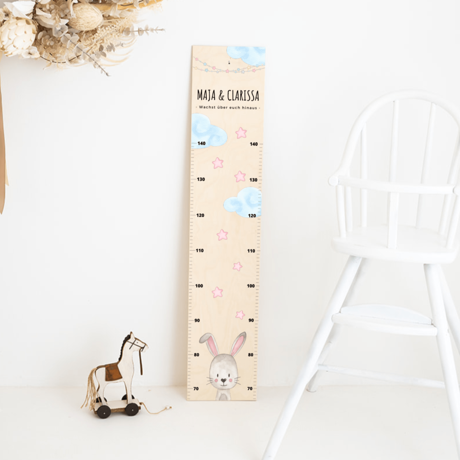 Kindermesslatte Geschwister Holz personalisiert - Tier Aquarell - wunderwunsch