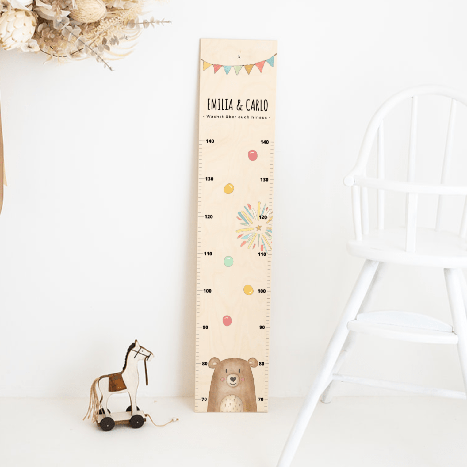 Kindermesslatte Geschwister Holz personalisiert - Tier Aquarell - wunderwunsch