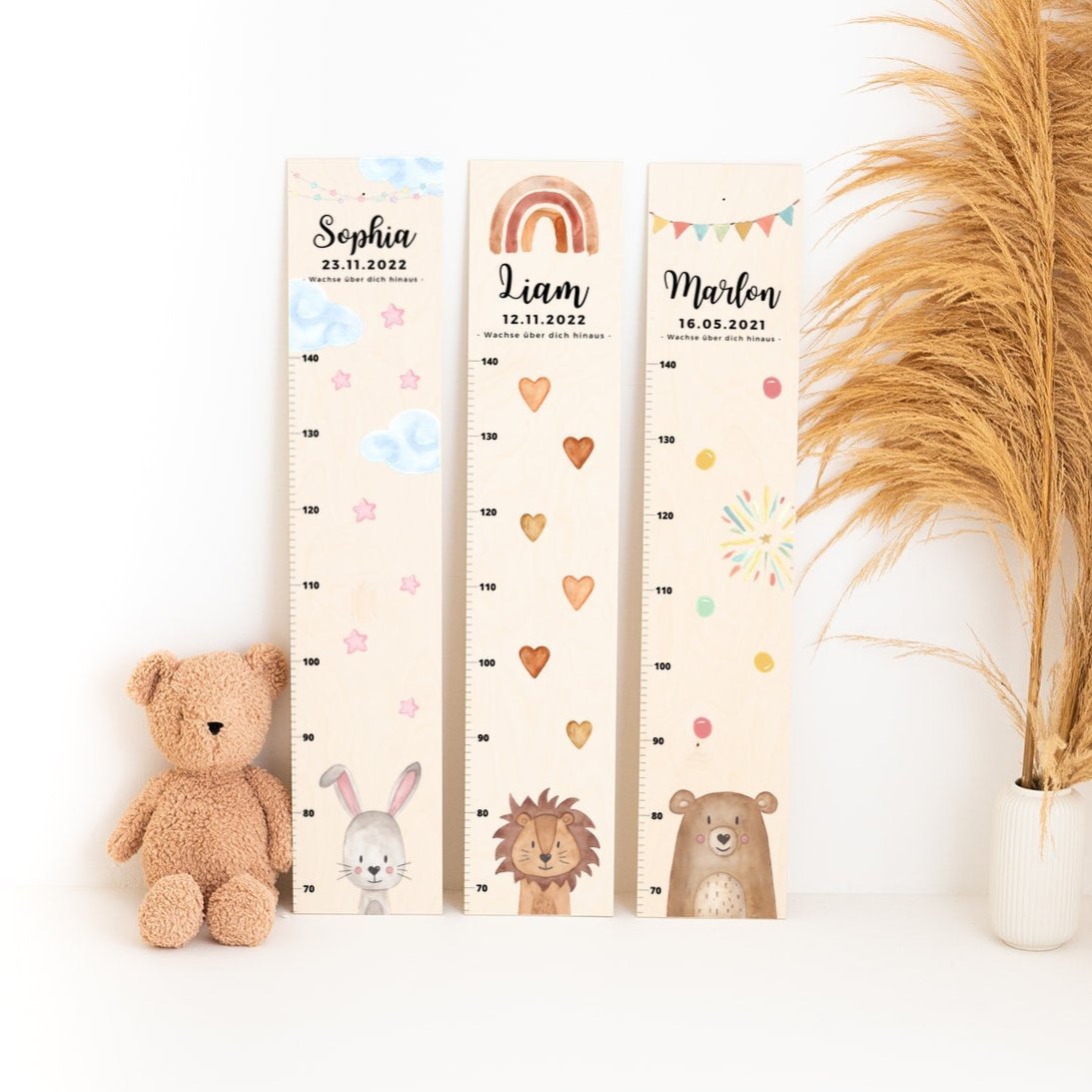 Kindermesslatte Holz personalisiert - Tier Aquarell - wunderwunsch