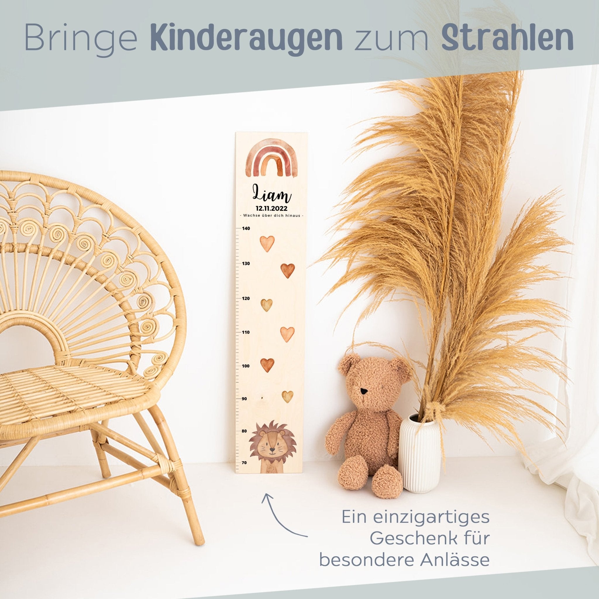 Kindermesslatte Holz personalisiert - Tier Aquarell - wunderwunsch