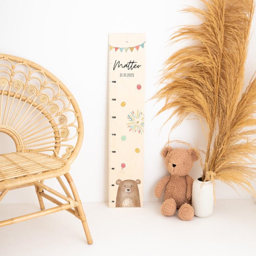 Kindermesslatte Holz personalisiert - Tier Girlande Aquarell - wunderwunsch
