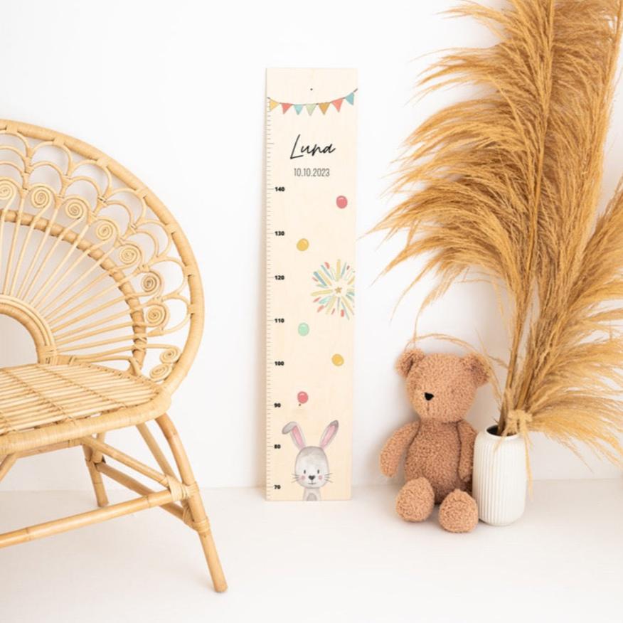 Kindermesslatte Holz personalisiert - Tier Girlande Aquarell - wunderwunsch