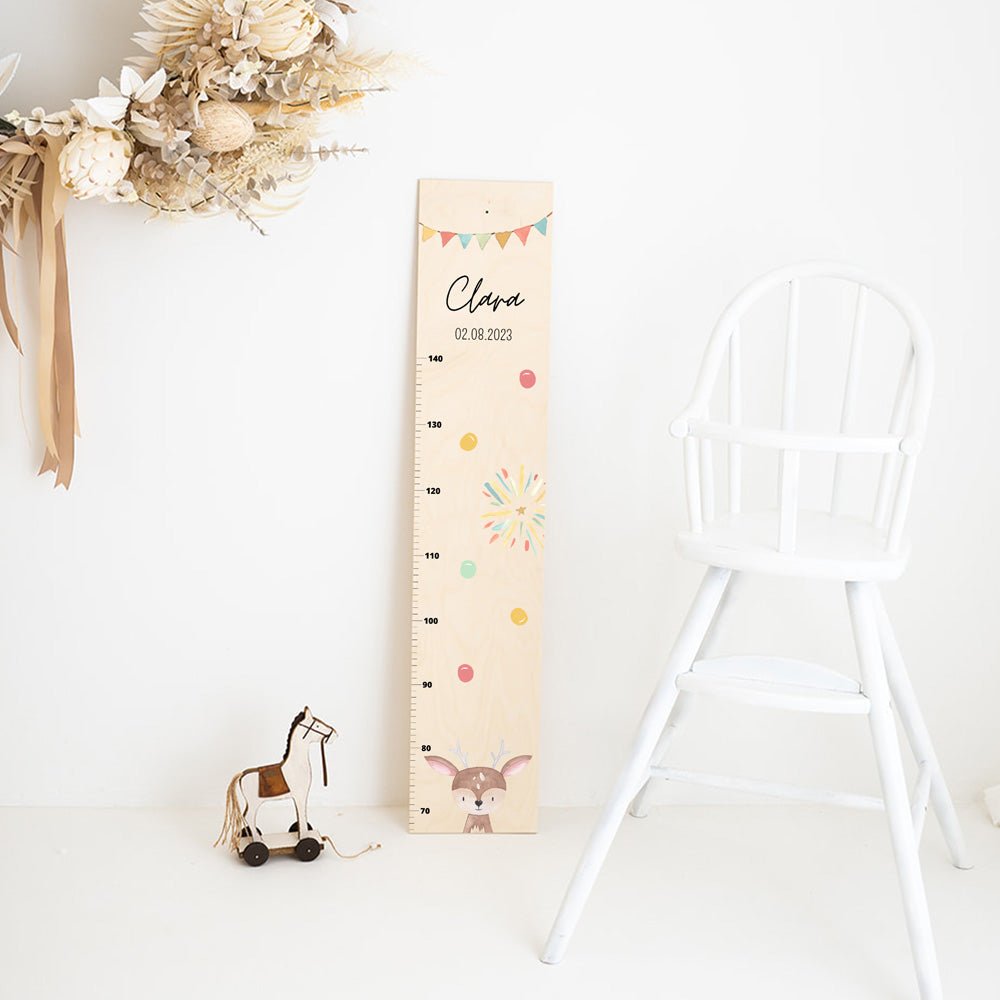 Kindermesslatte Holz personalisiert - Tier Girlande Aquarell - wunderwunsch