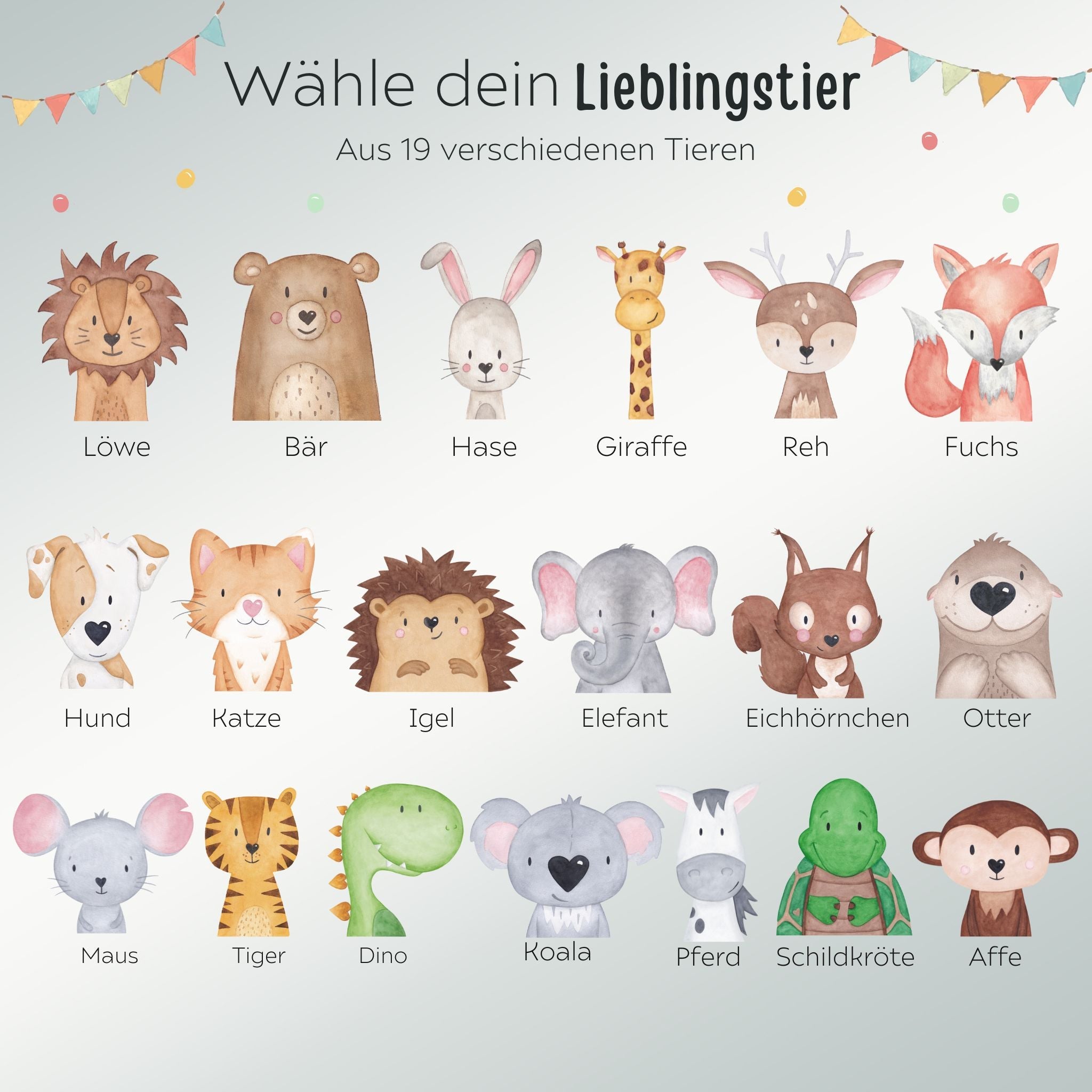 Kindermesslatte Holz personalisiert - Tier Girlande Aquarell - wunderwunsch