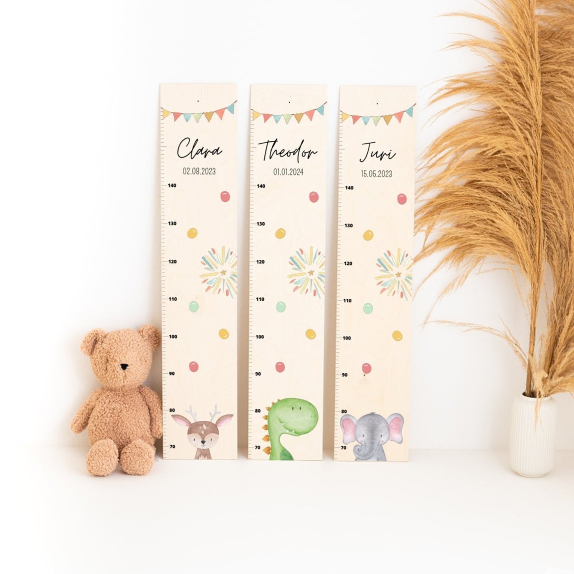 Kindermesslatte Holz personalisiert - Tier Girlande Aquarell - wunderwunsch