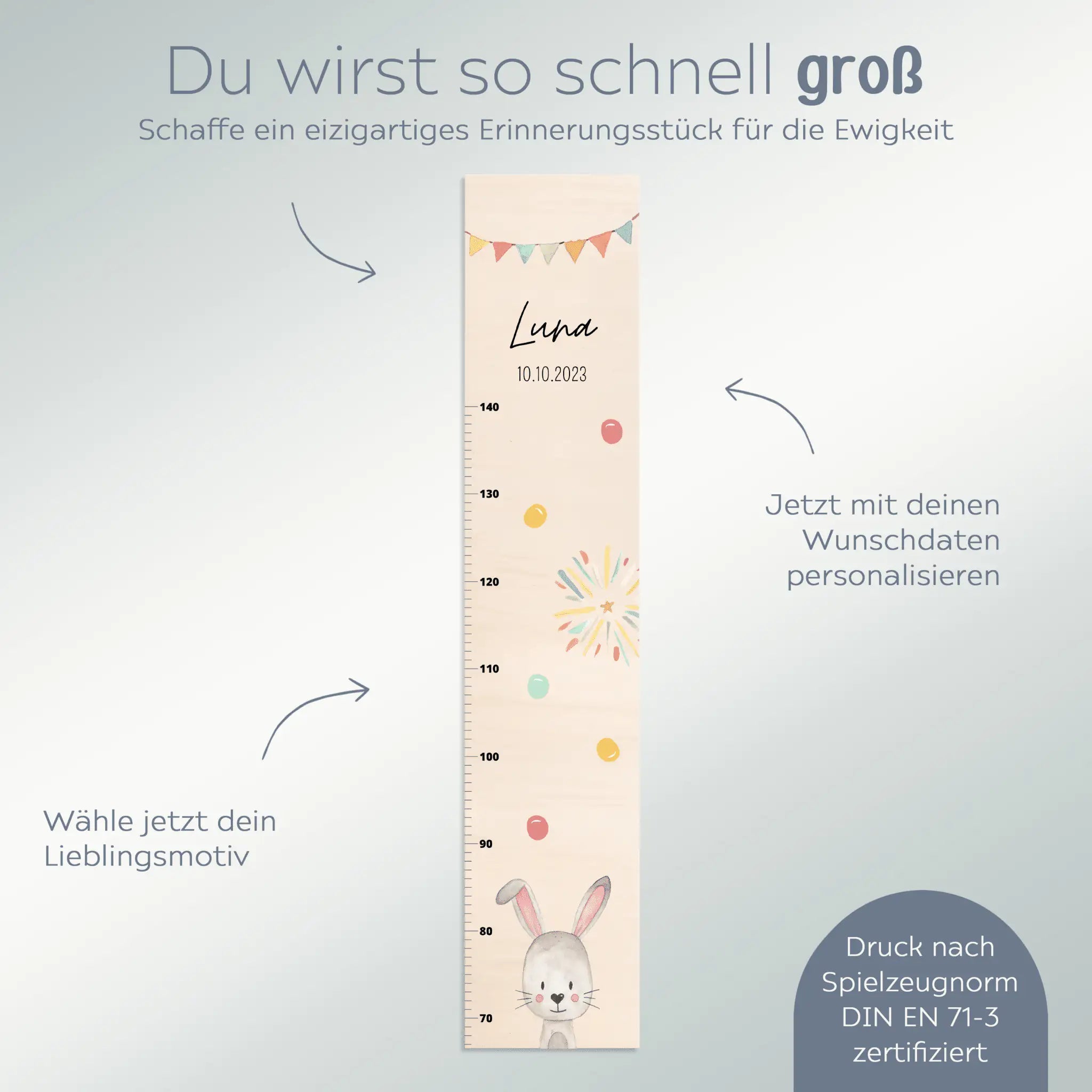 Kindermesslatte Holz personalisiert - Tier Girlande Aquarell - wunderwunsch