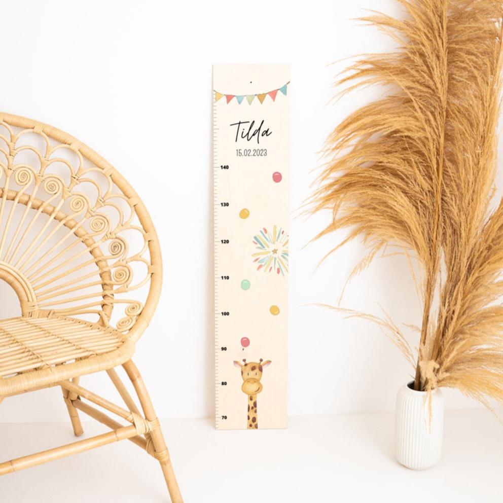 Kindermesslatte Holz personalisiert - Tier Girlande Aquarell - wunderwunsch