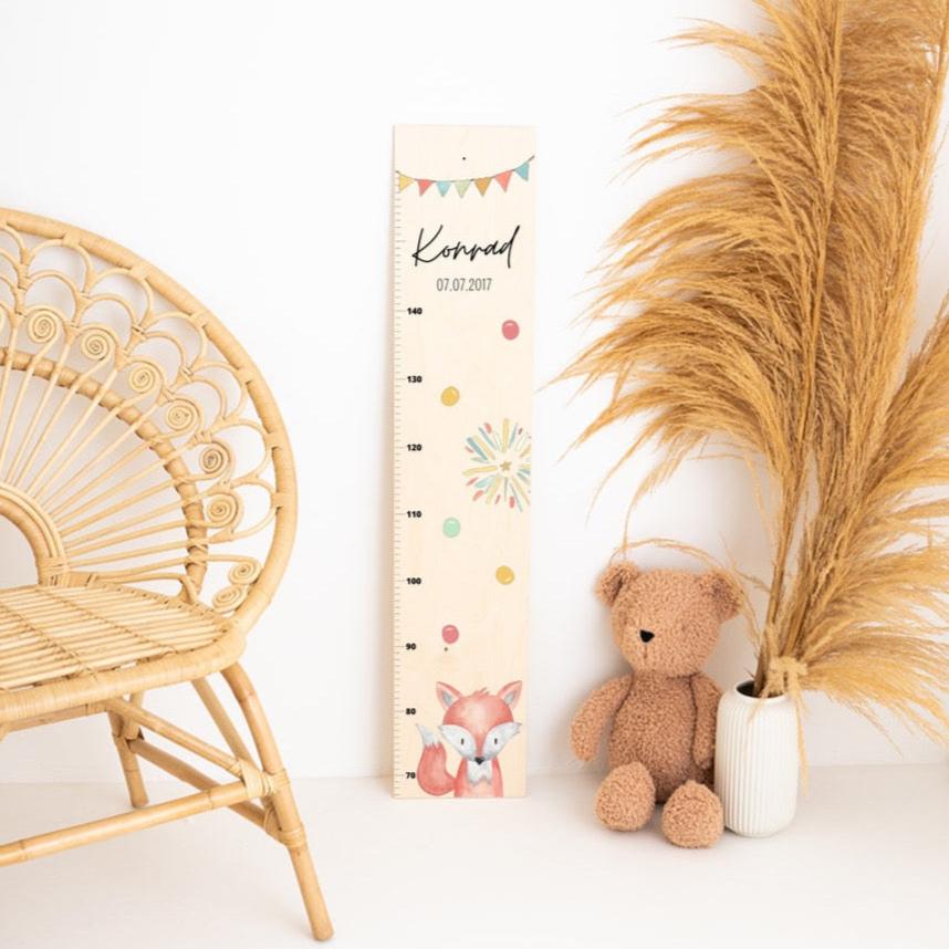 Kindermesslatte Holz personalisiert - Tier Girlande Aquarell - wunderwunsch