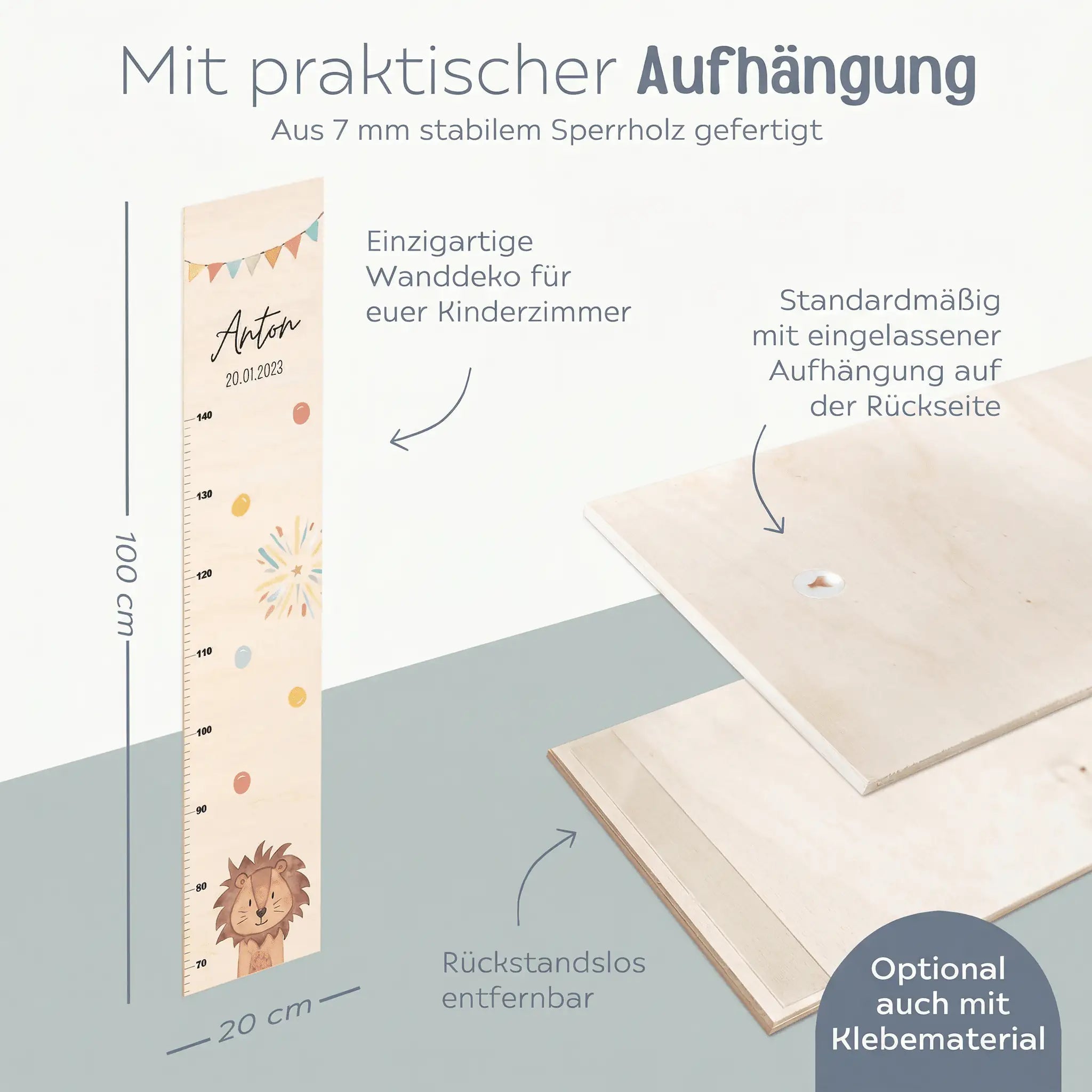 Kindermesslatte Holz personalisiert - Tier Girlande Aquarell - wunderwunsch