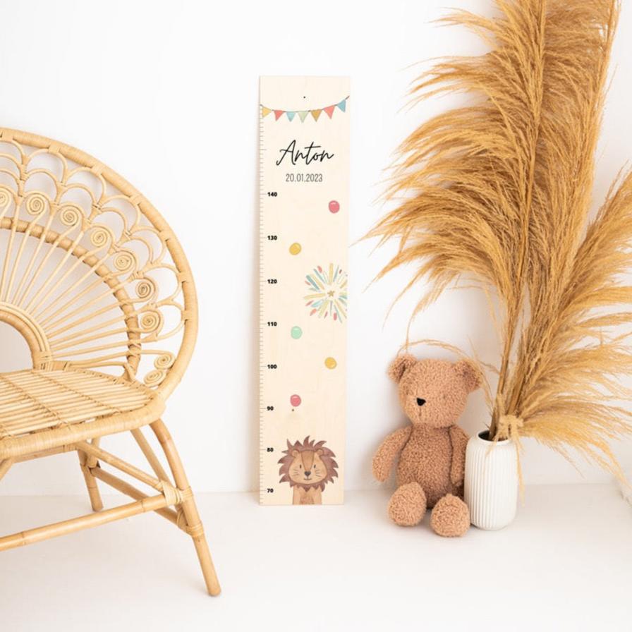 Kindermesslatte Holz personalisiert - Tier Girlande Aquarell - wunderwunsch