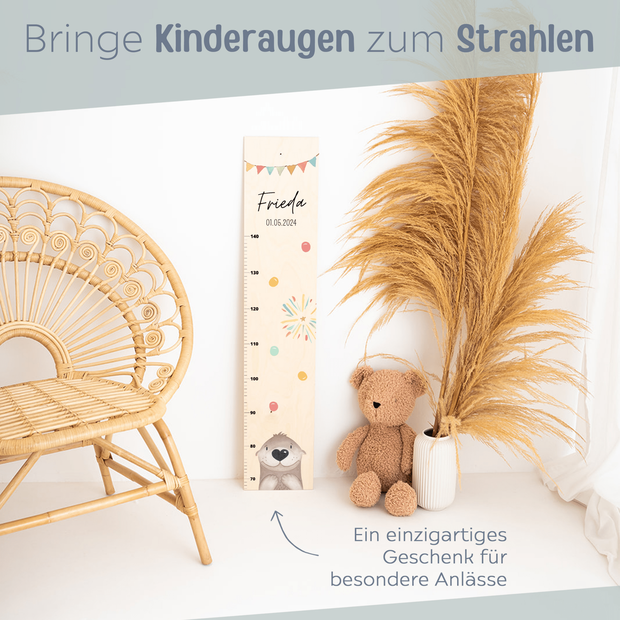 Kindermesslatte Holz personalisiert - Tier Girlande Aquarell - wunderwunsch