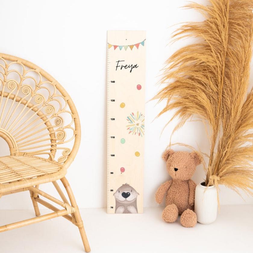 Kindermesslatte Holz personalisiert - Tier Girlande Aquarell - wunderwunsch