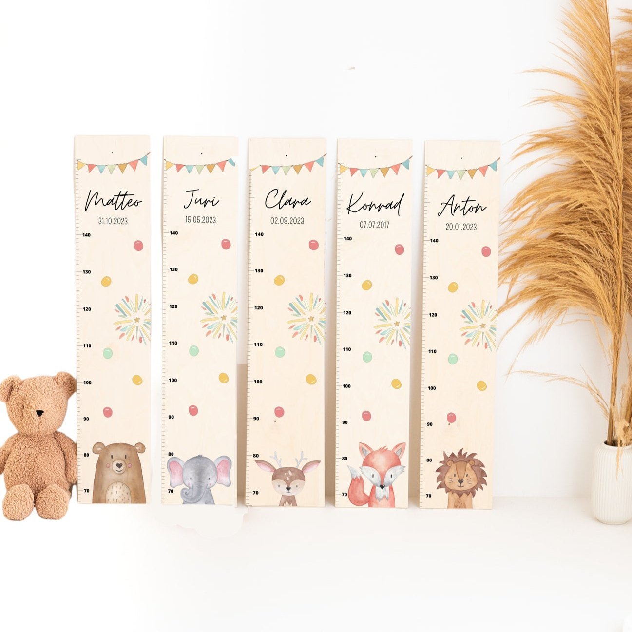 Kindermesslatte Holz personalisiert - Tier Girlande Aquarell - wunderwunsch