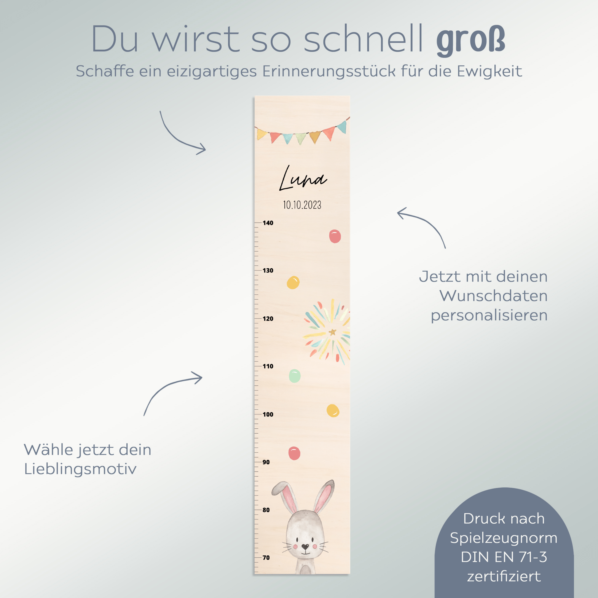 Kindermesslatte Holz personalisiert - Tier Girlande Aquarell - wunderwunsch