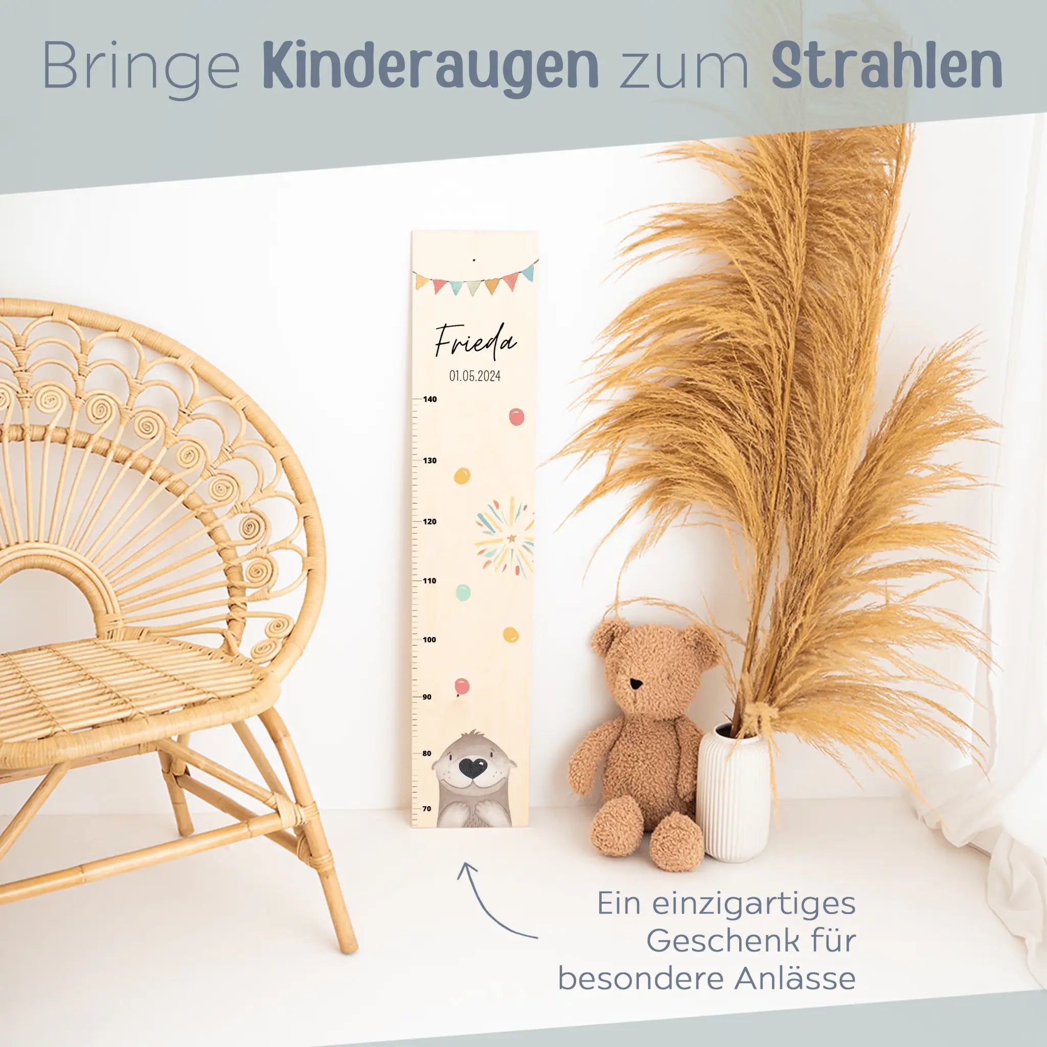 Kindermesslatte Holz personalisiert - Tier Girlande Aquarell - wunderwunsch