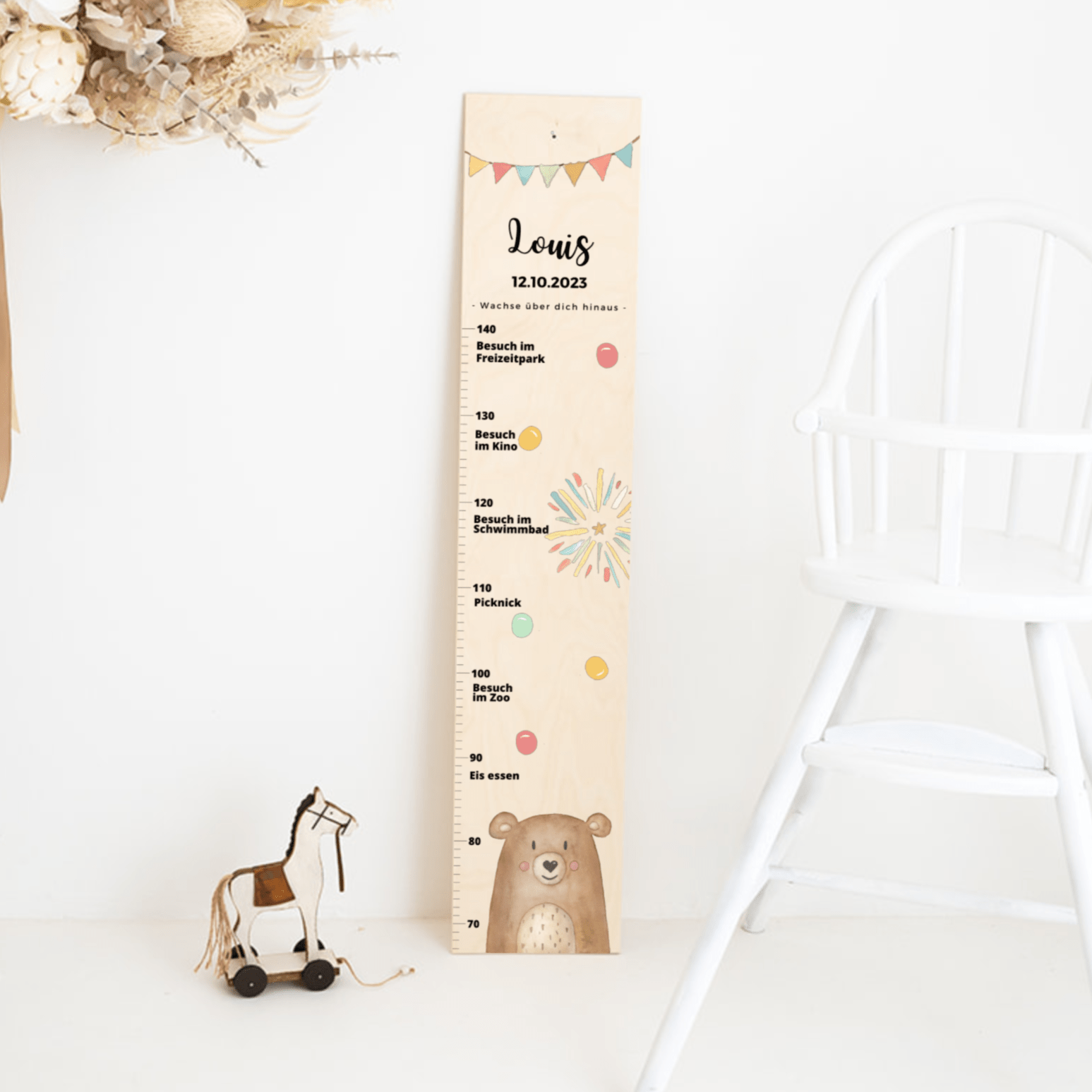 Kindermesslatte Holz personalisiert - Tier "Meilensteine" Aquarell - wunderwunsch