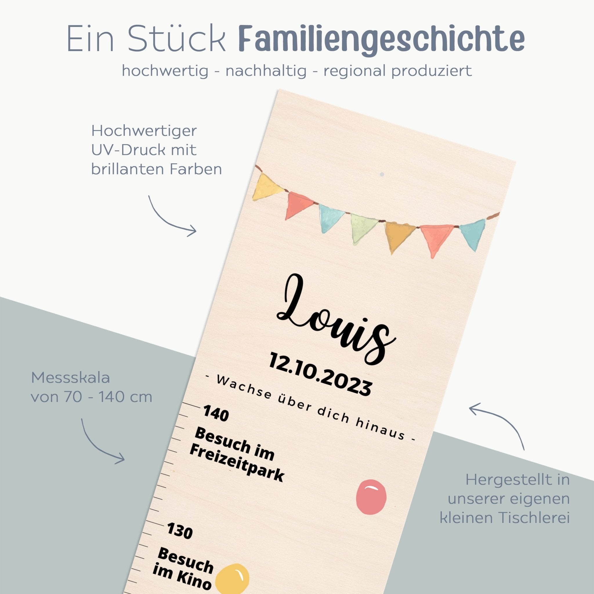 Kindermesslatte Holz personalisiert - Tier "Meilensteine" Aquarell - wunderwunsch