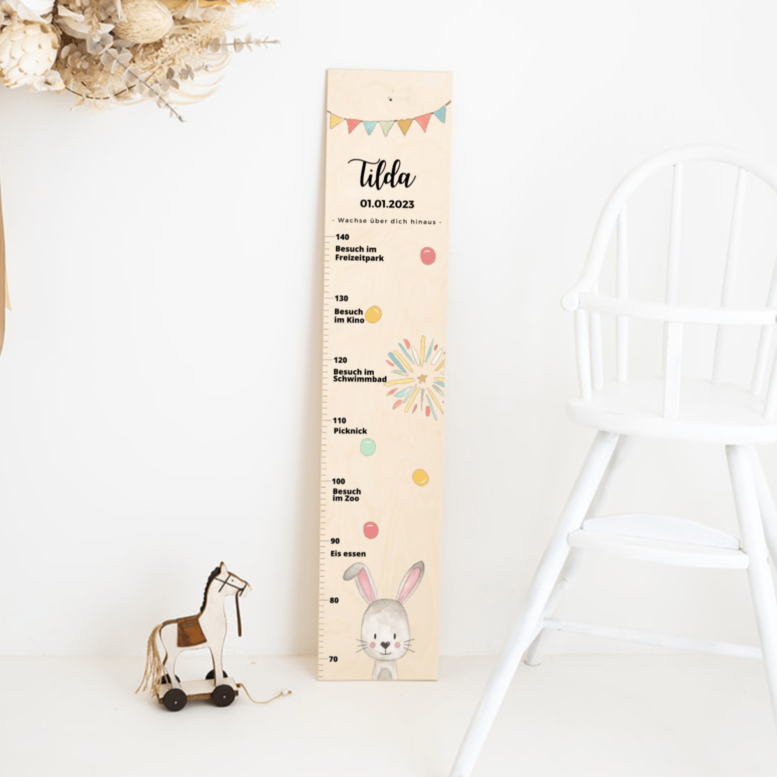 Kindermesslatte Holz personalisiert - Tier "Meilensteine" Aquarell - wunderwunsch