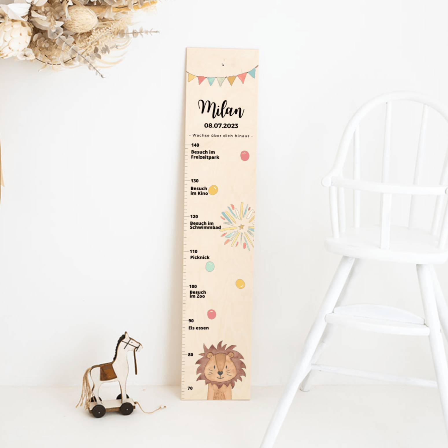 Kindermesslatte Holz personalisiert - Tier "Meilensteine" Aquarell - wunderwunsch