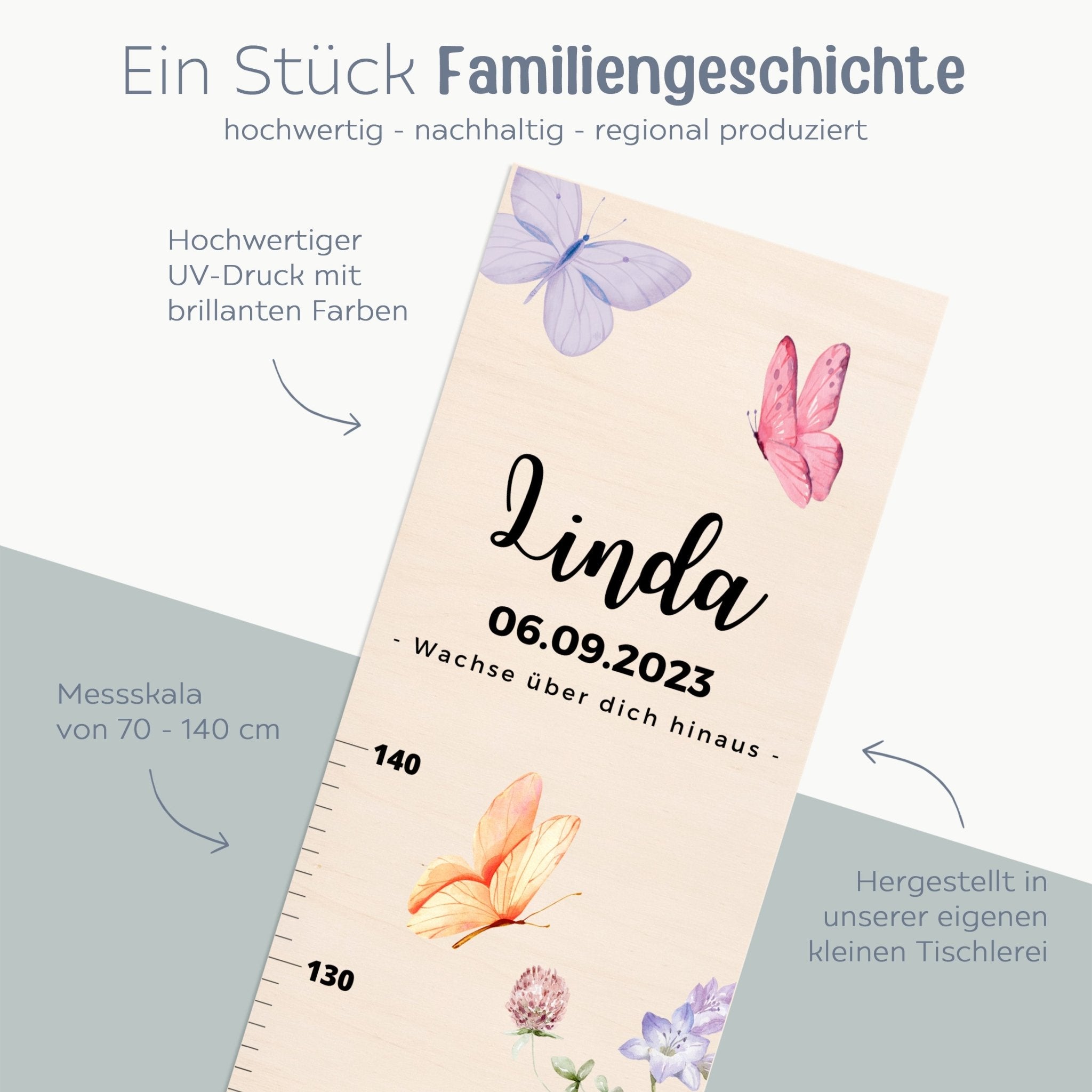 Kindermesslatte Holz personalisiert - Tierischer Gartenzauber Aquarell - wunderwunsch