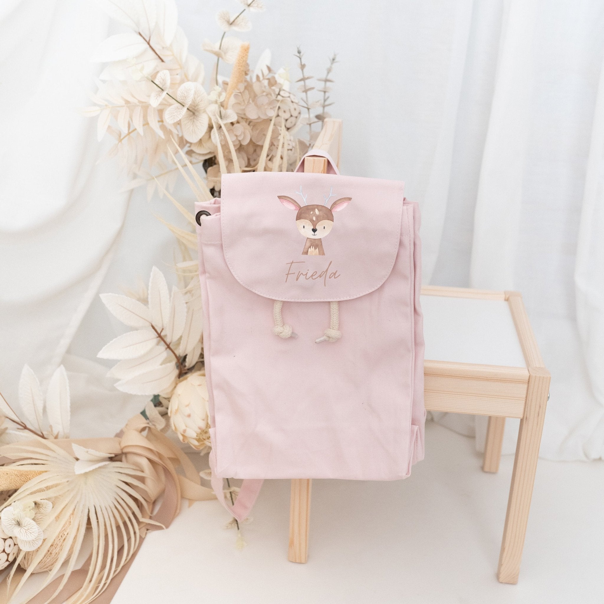 Kinderrucksack "Tier" (geschwungene Schrift) aus GOTS - zertifizierter Bio - Baumwolle personalisiert - wunderwunsch