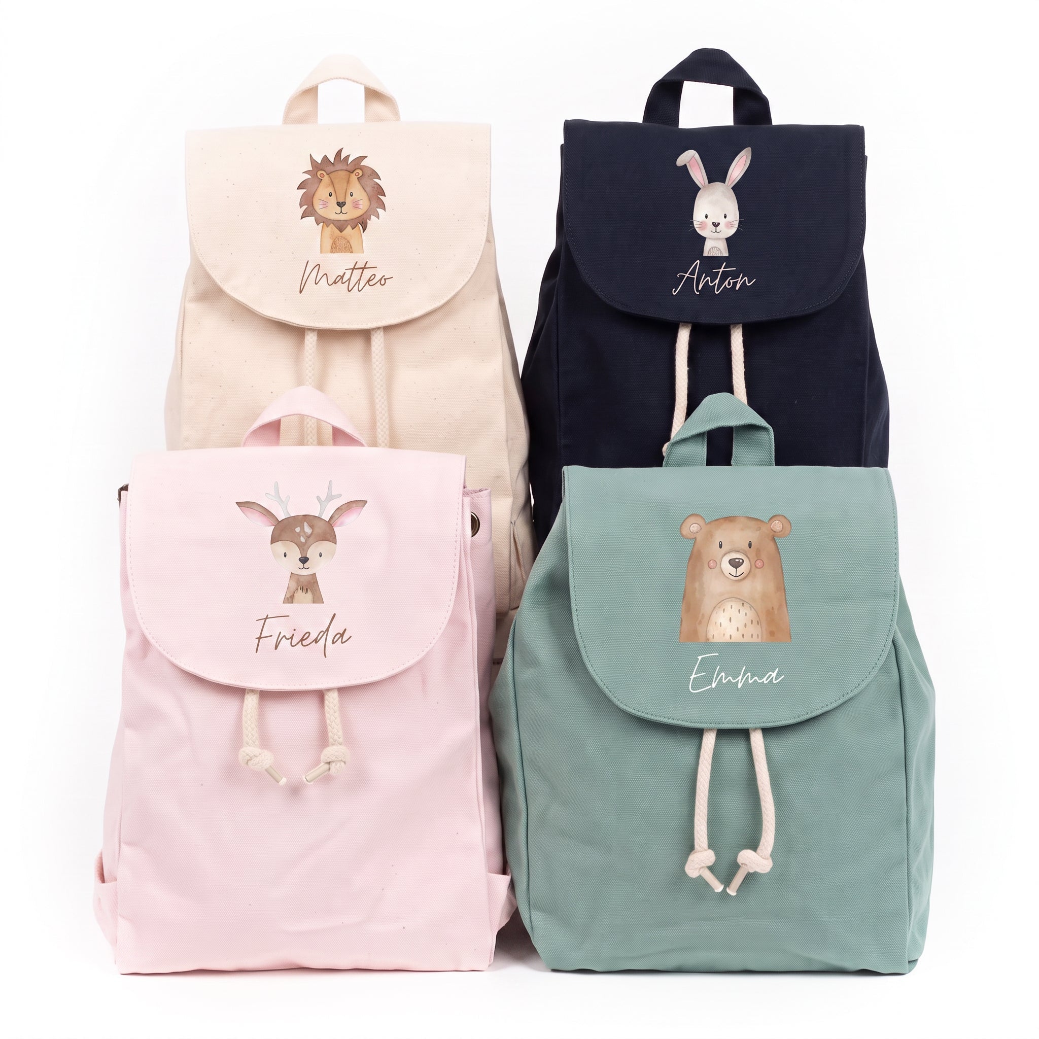 Kinderrucksack "Tier" (geschwungene Schrift) aus GOTS-zertifizierter Bio-Baumwolle personalisiert - wunderwunsch