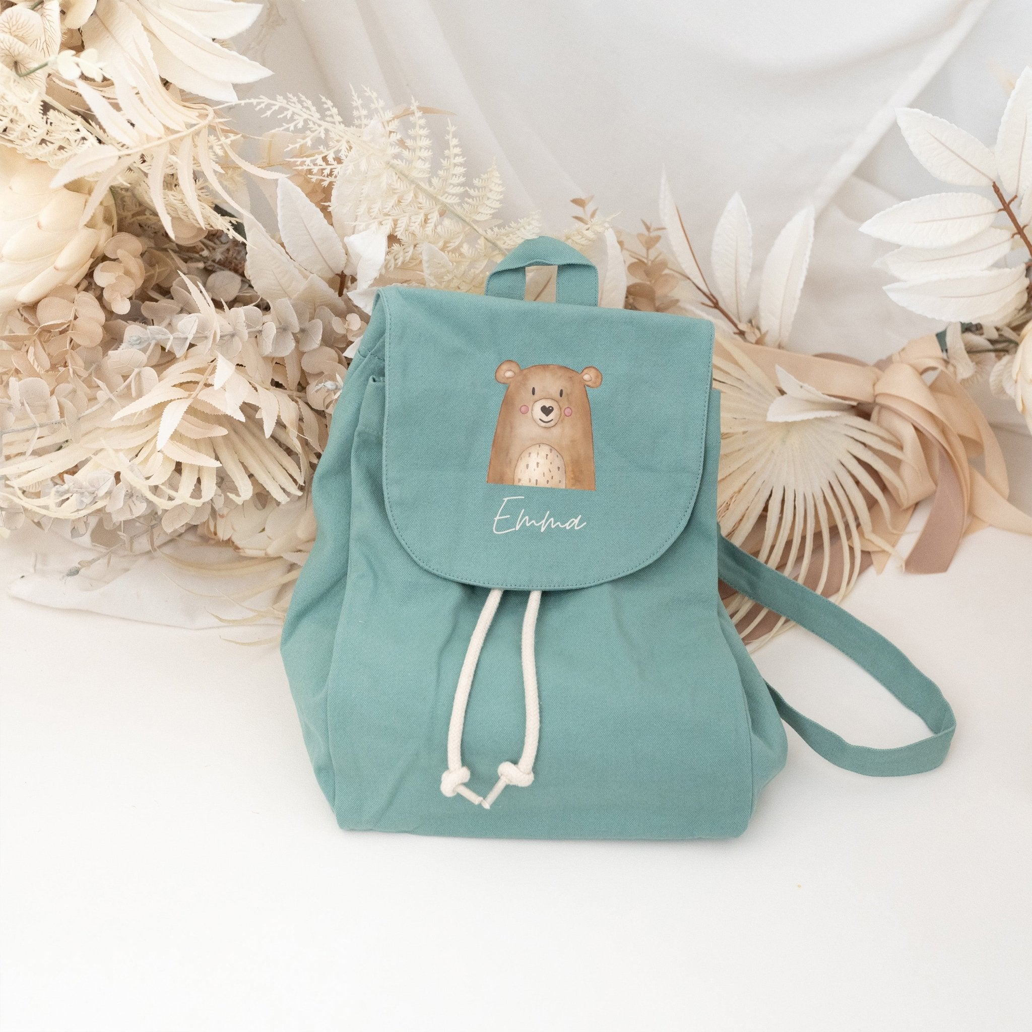 Kinderrucksack "Tier" (geschwungene Schrift) aus GOTS - zertifizierter Bio - Baumwolle personalisiert - wunderwunsch