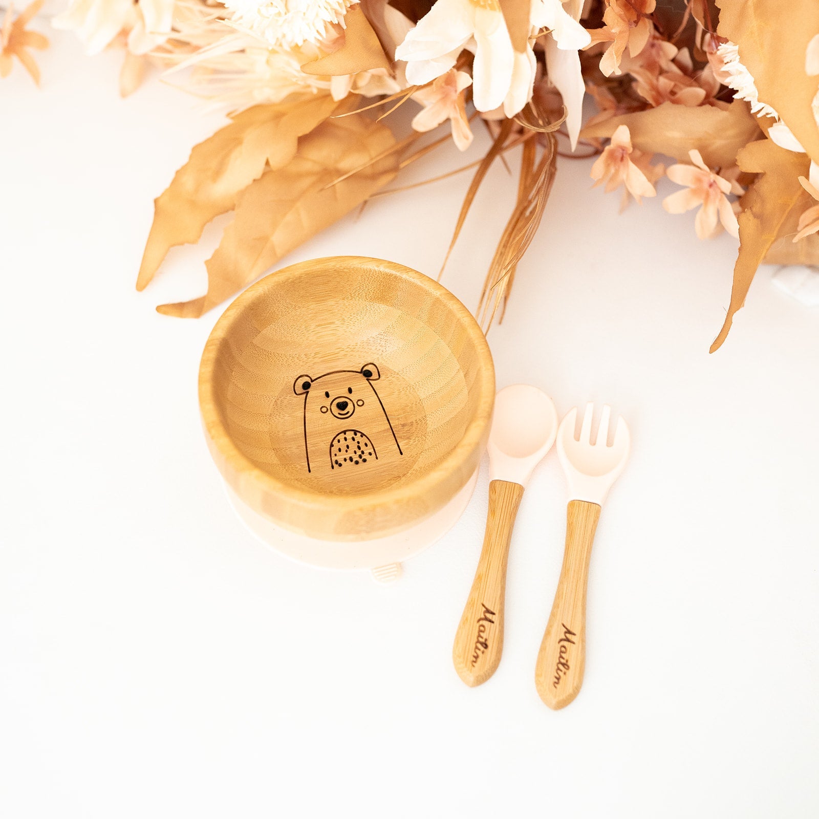 Kinderschüssel mit Saugnapf + Besteck - Tier Gravur - wunderwunsch