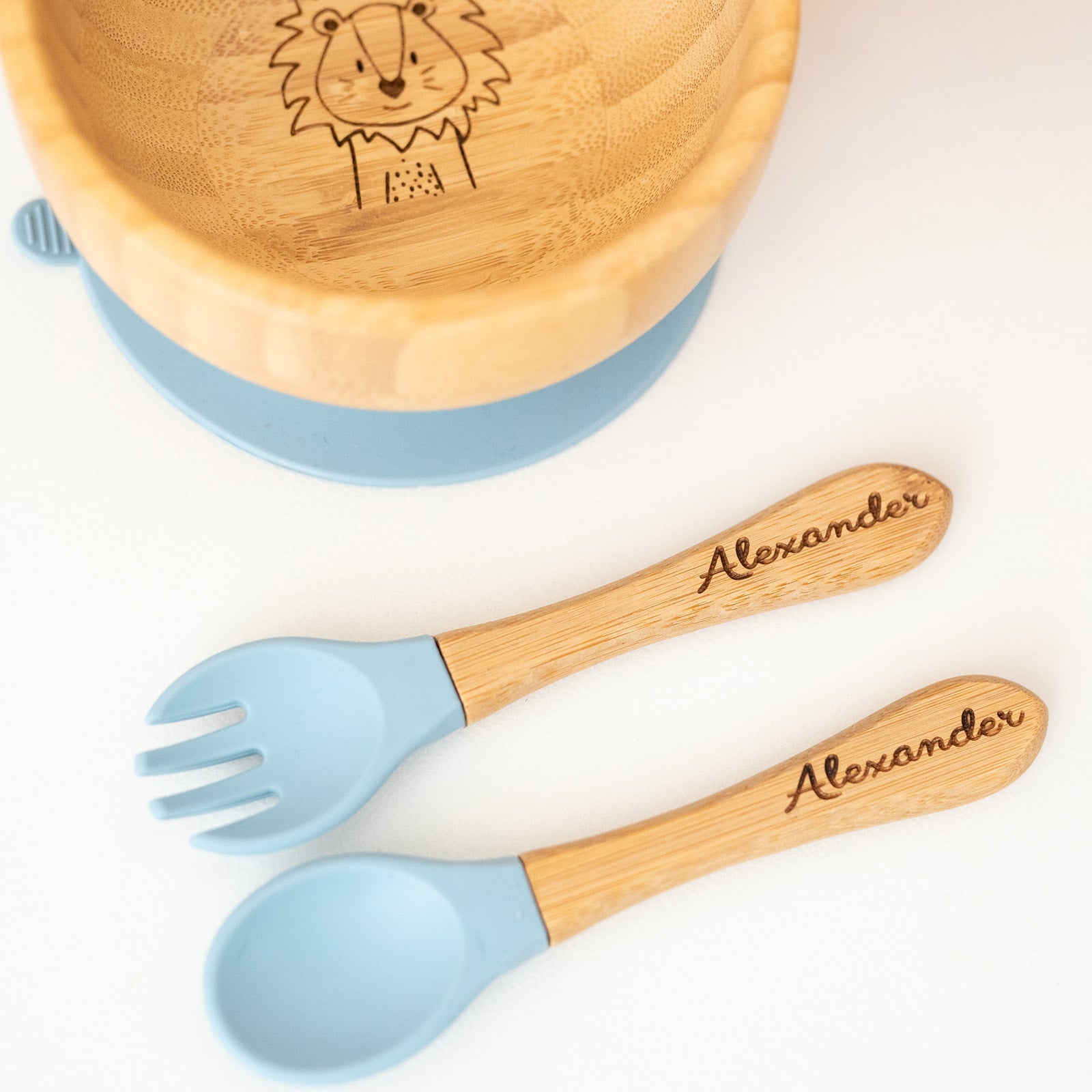 Kinderschüssel mit Saugnapf + Besteck - Tier Gravur - wunderwunsch
