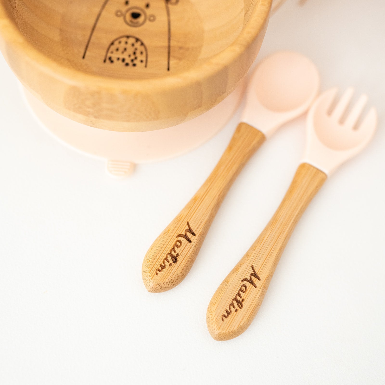 Kinderschüssel mit Saugnapf + Besteck - Tier Gravur - wunderwunsch