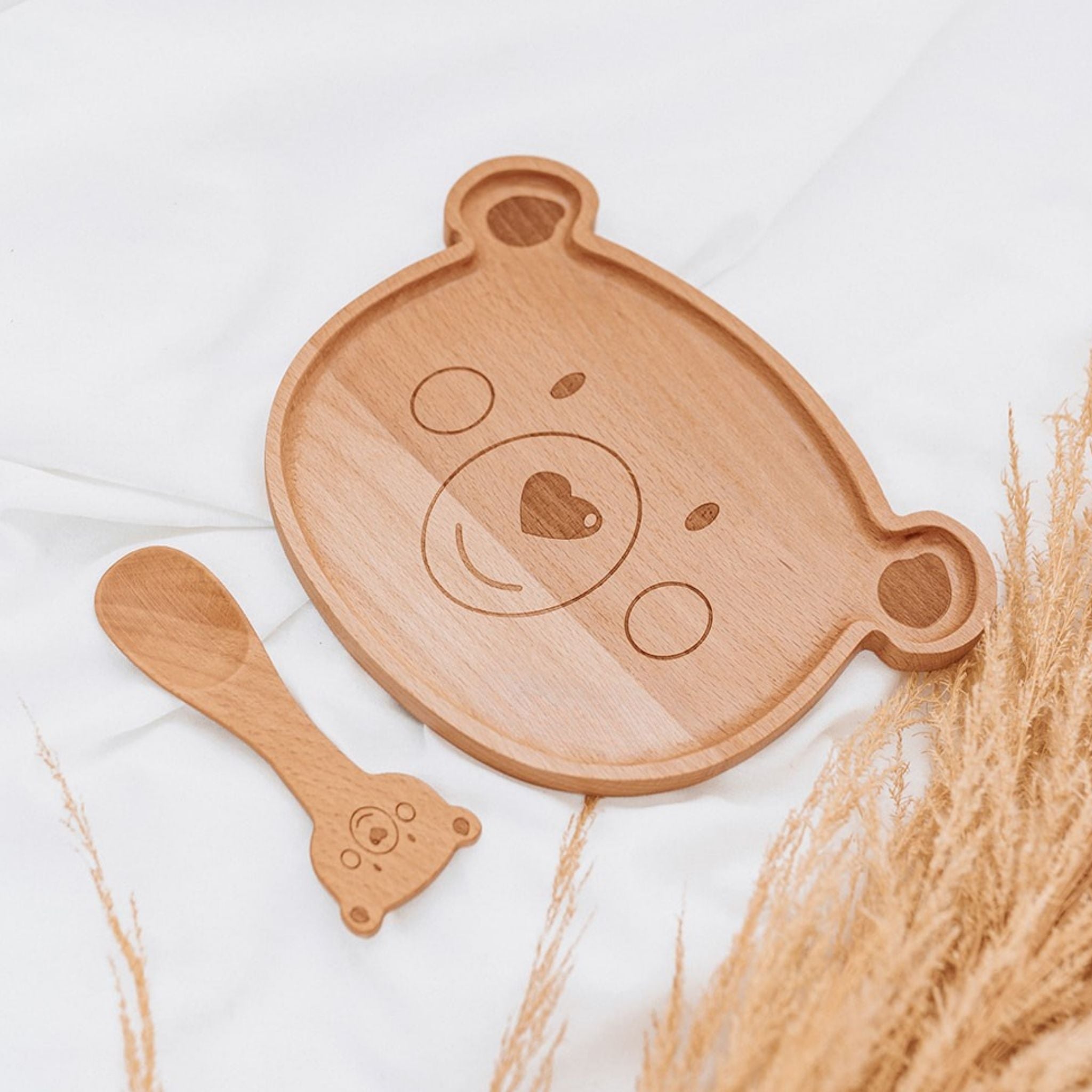 Kinderteller mit Kinderlöffel - Bär oder Hase - wunderwunsch