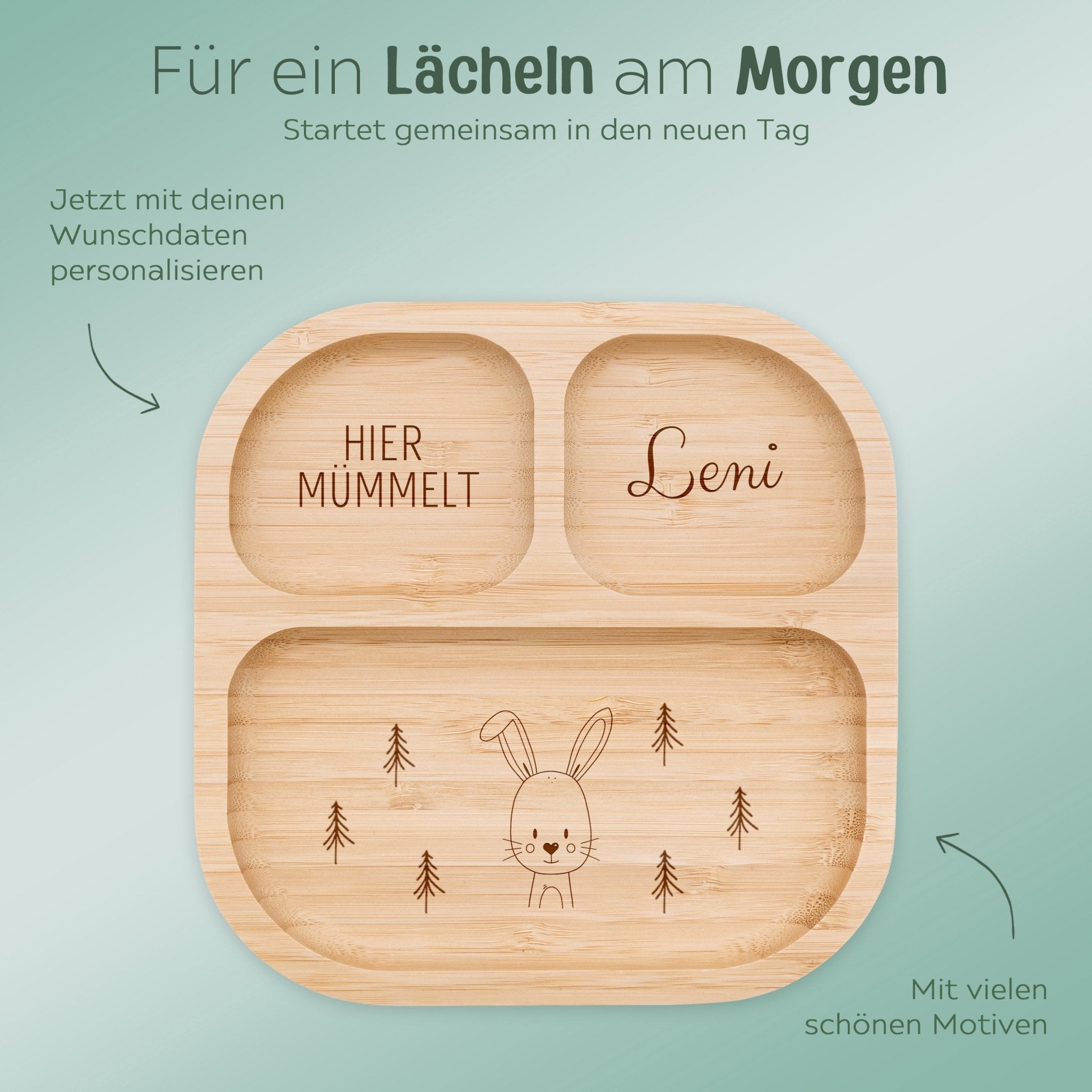 Kinderteller mit Saugnapf - Tier Wald Gravur - wunderwunsch