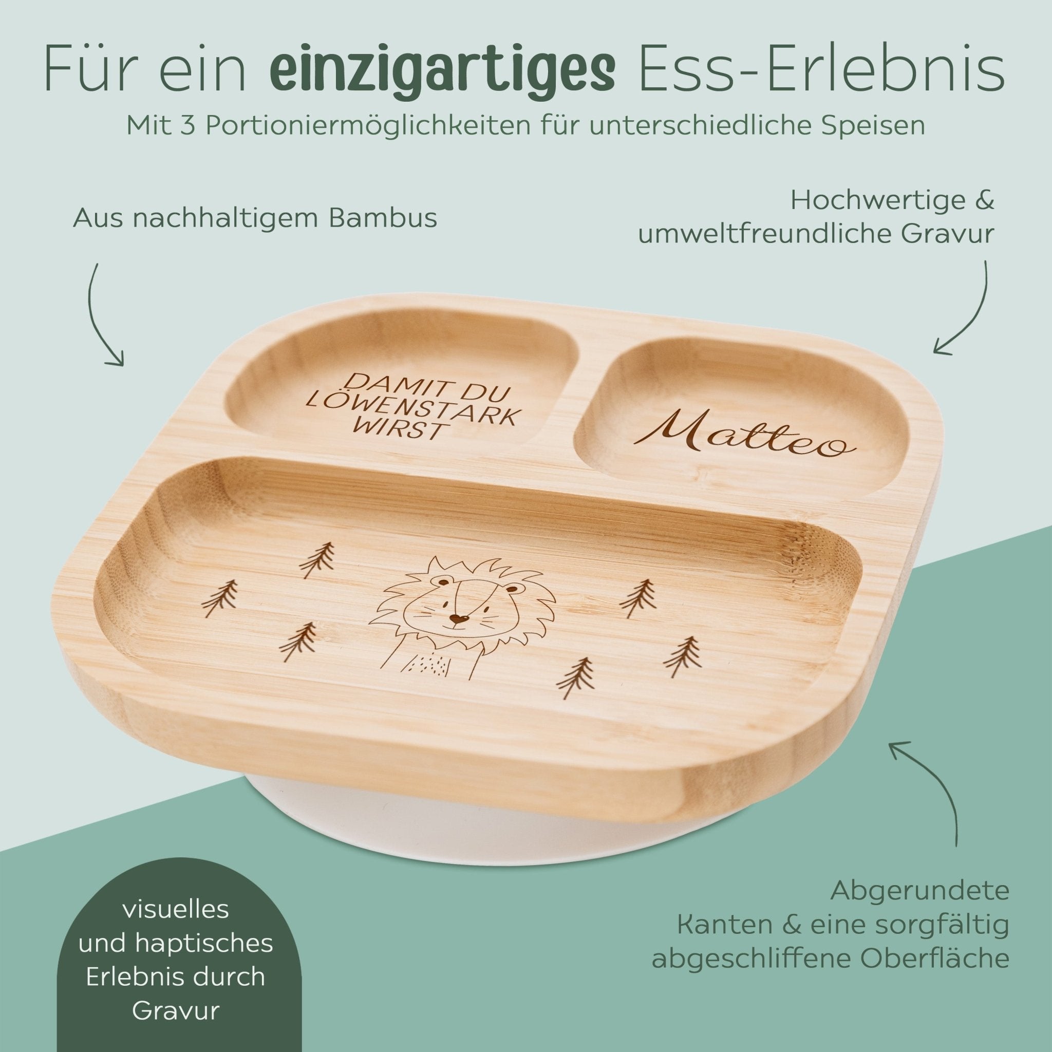 Kinderteller mit Saugnapf - Tier Wald Gravur - wunderwunsch