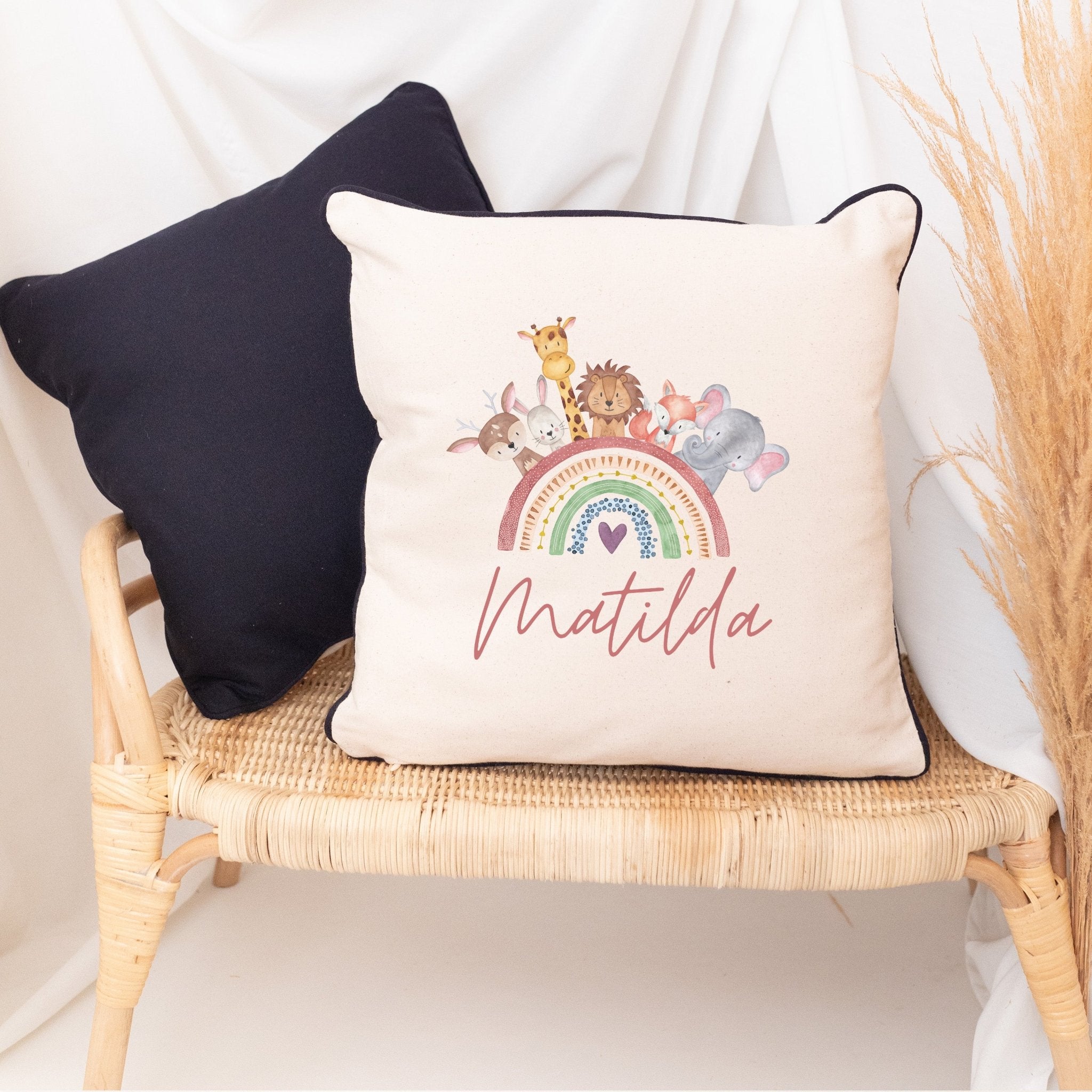 Kissen Baumwolle "Regenbogen Tiere" personalisiert - wunderwunsch