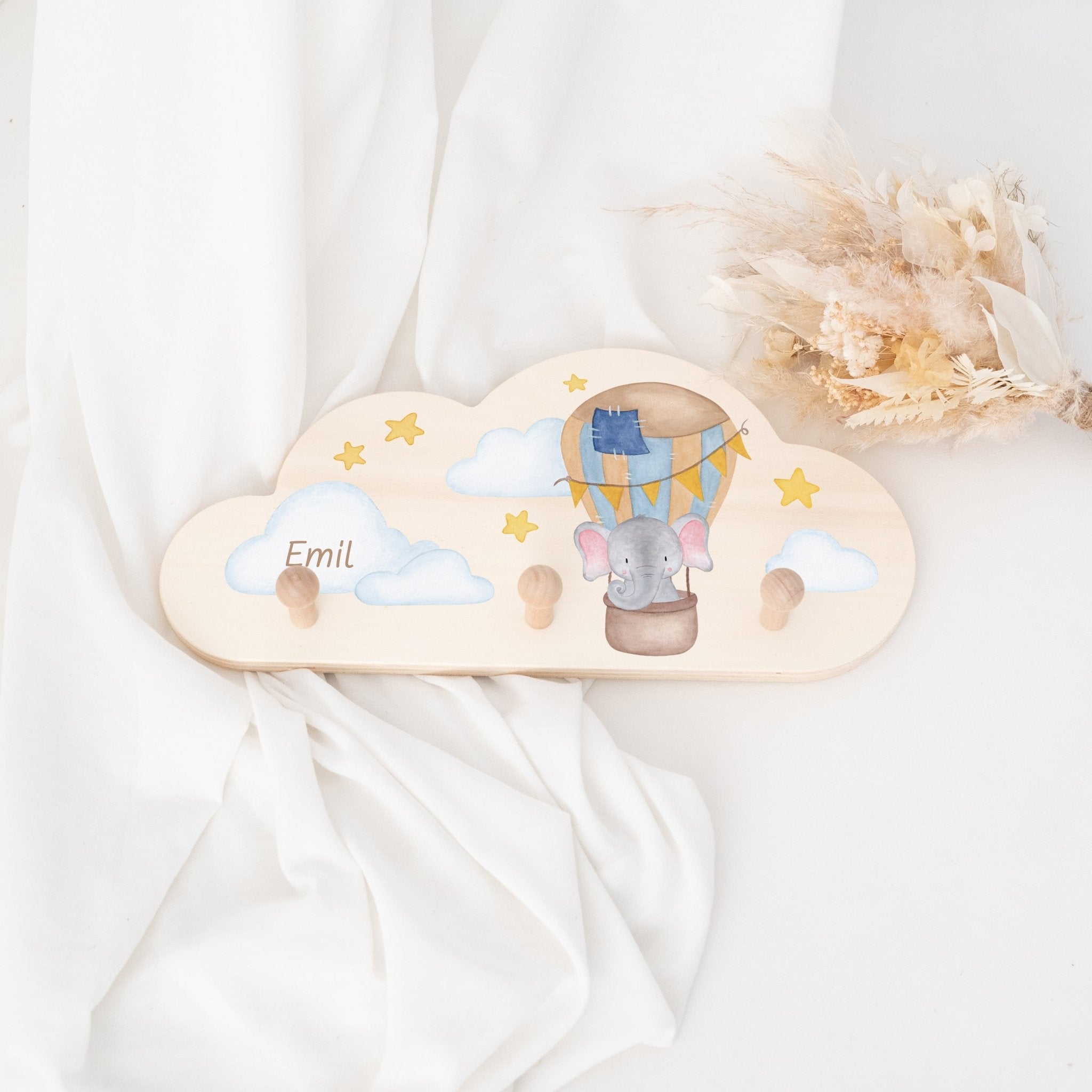 Kleidergarderobe für Kinder personalisiert - Tier im Ballon Aquarell - wunderwunsch