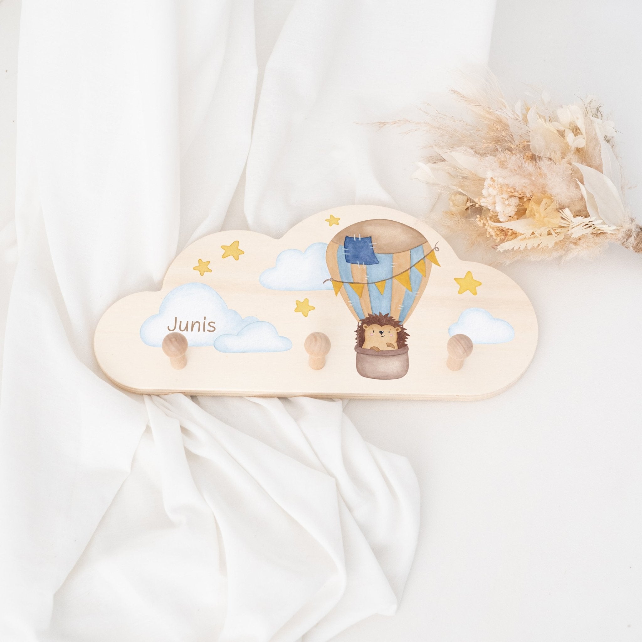 Kleidergarderobe für Kinder personalisiert - Tier im Ballon Aquarell - wunderwunsch