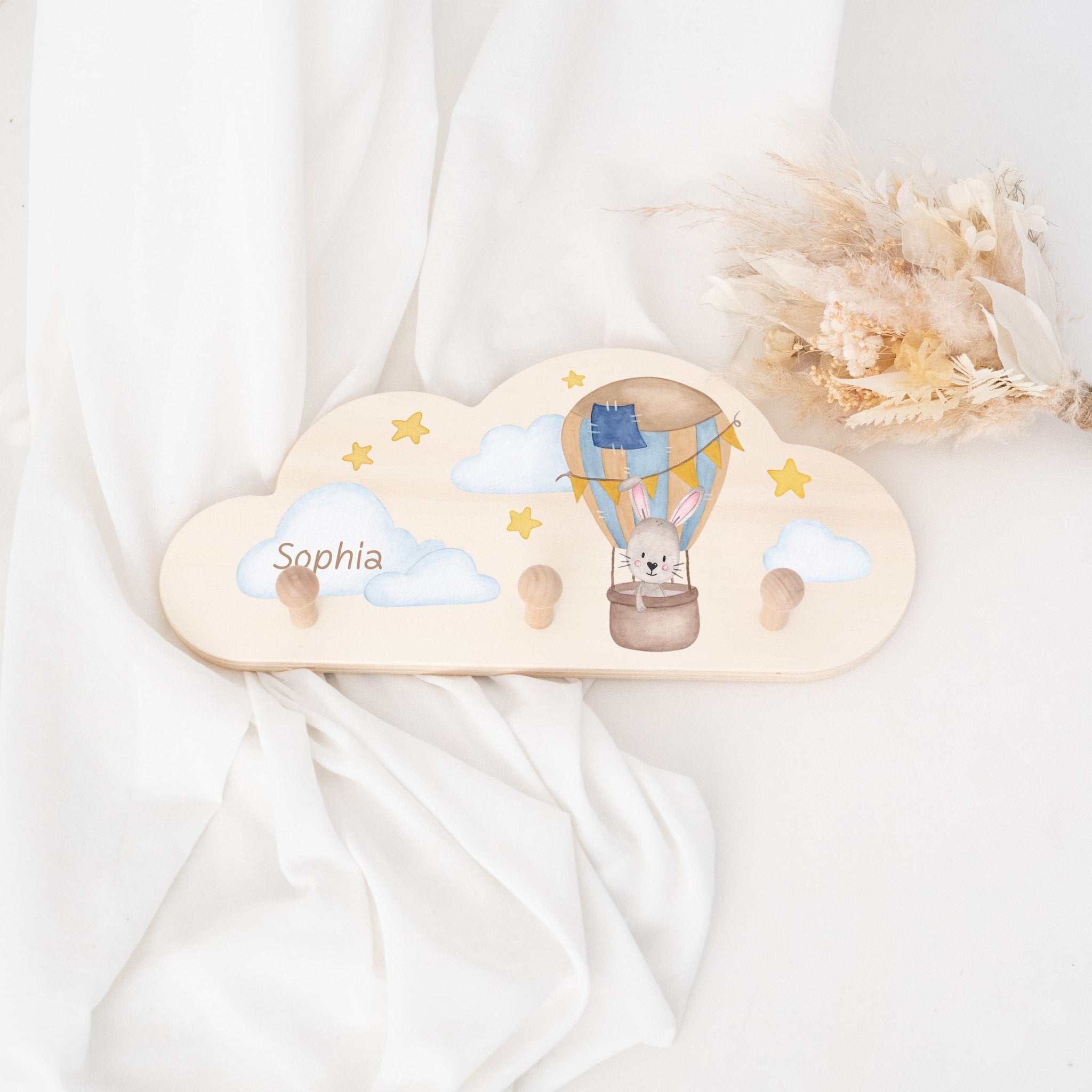 Kleidergarderobe für Kinder personalisiert - Tier im Ballon Aquarell - wunderwunsch