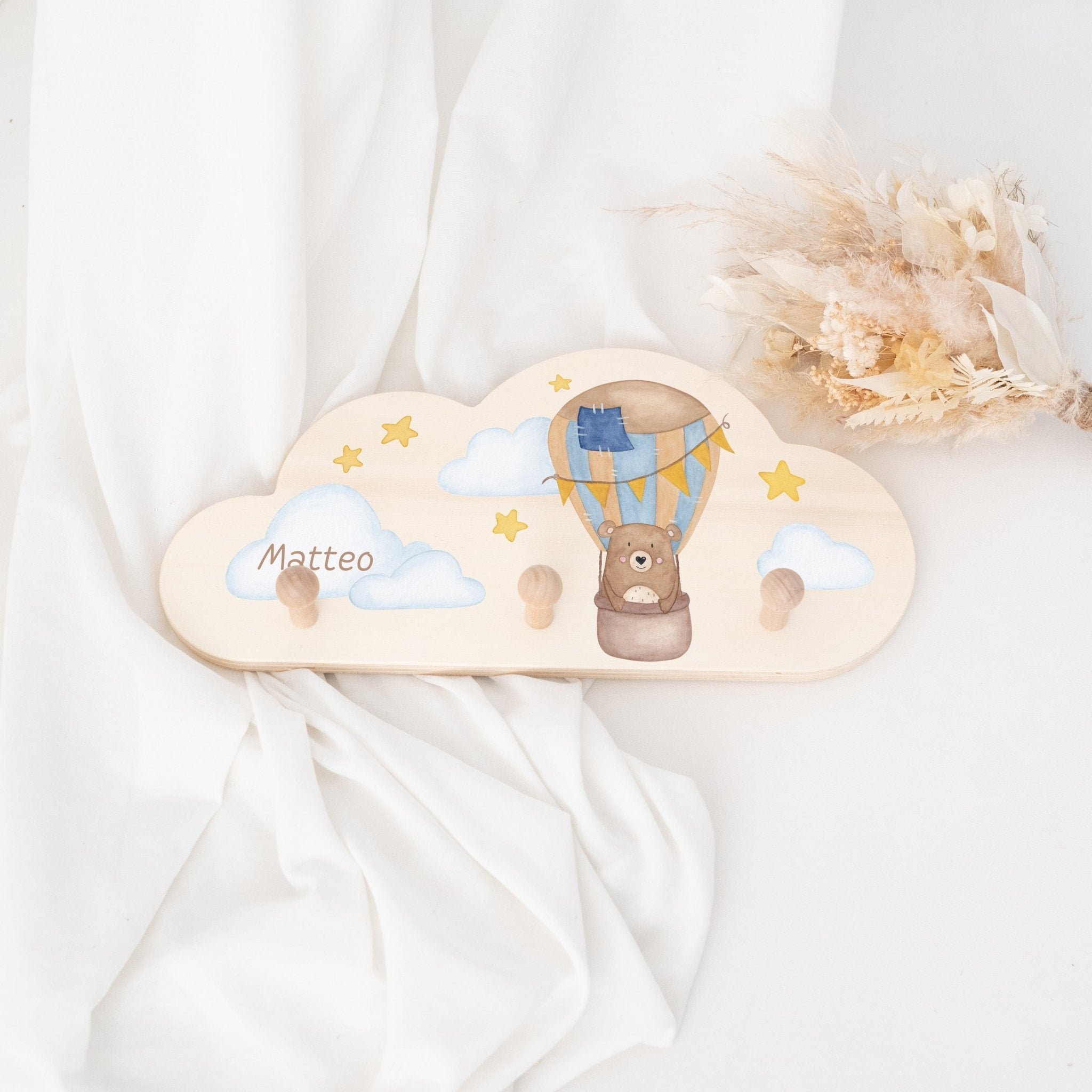 Kleidergarderobe für Kinder personalisiert - Tier im Ballon Aquarell - wunderwunsch