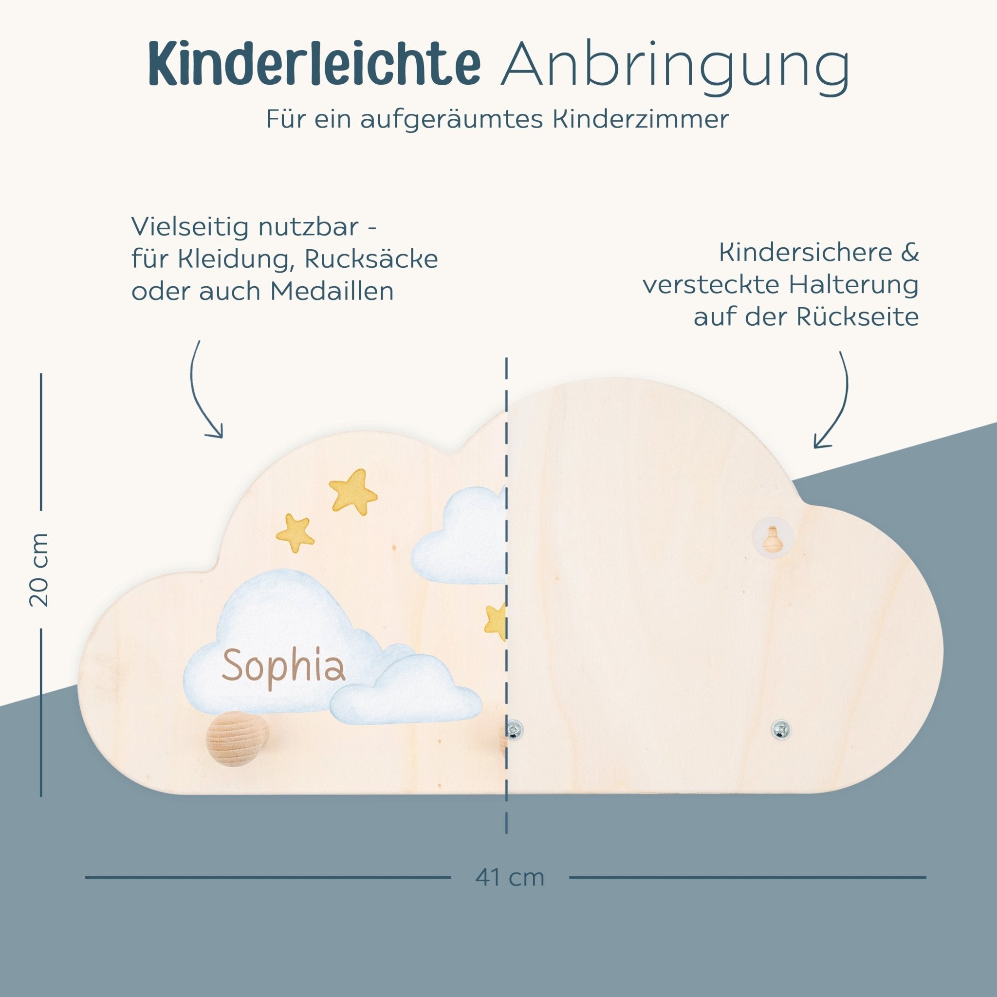 Kleidergarderobe für Kinder personalisiert - Tier im Ballon Aquarell - wunderwunsch