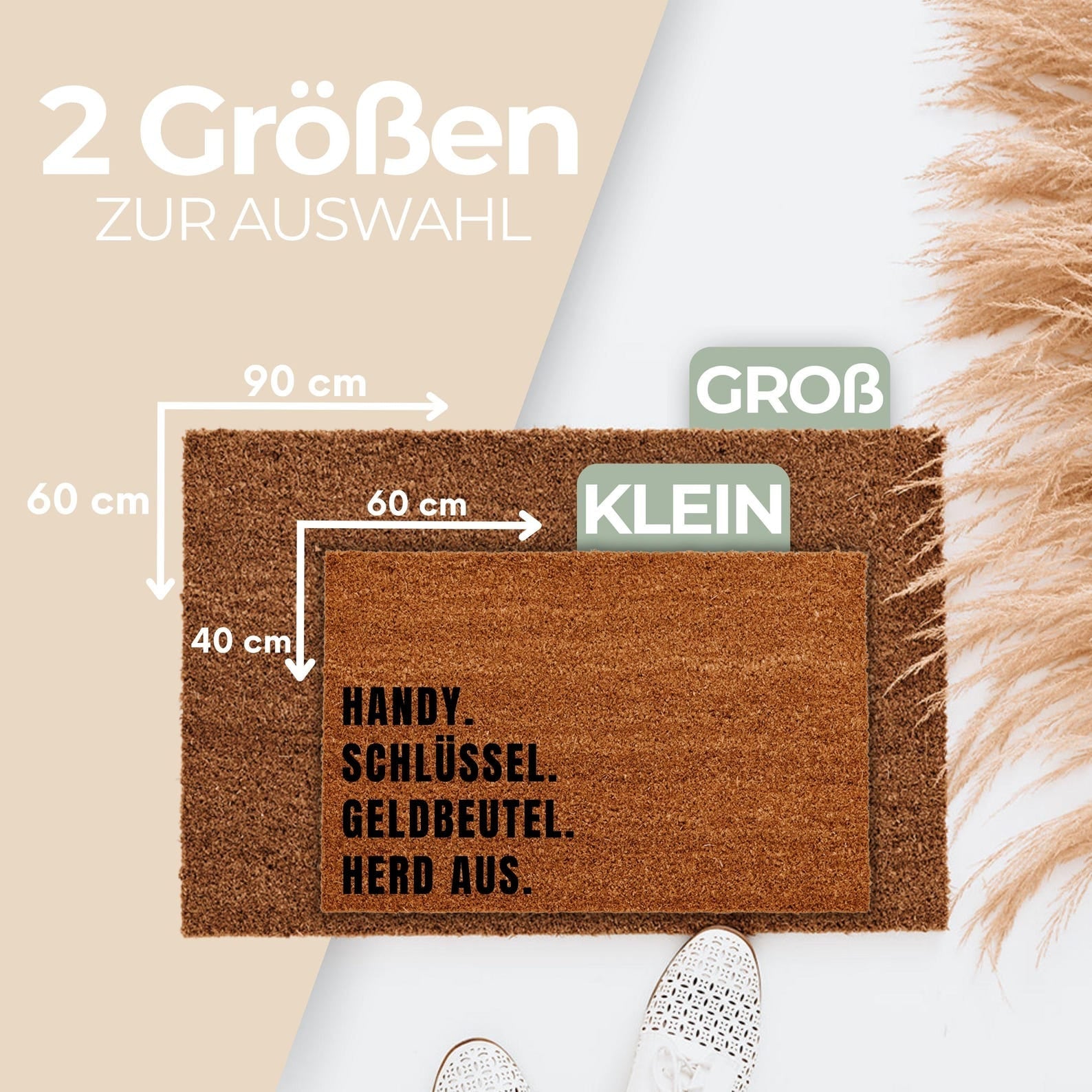 Kokos Fußmatte "Handy. Schlüssel. Geldbeutel. Herd aus." - wunderwunsch