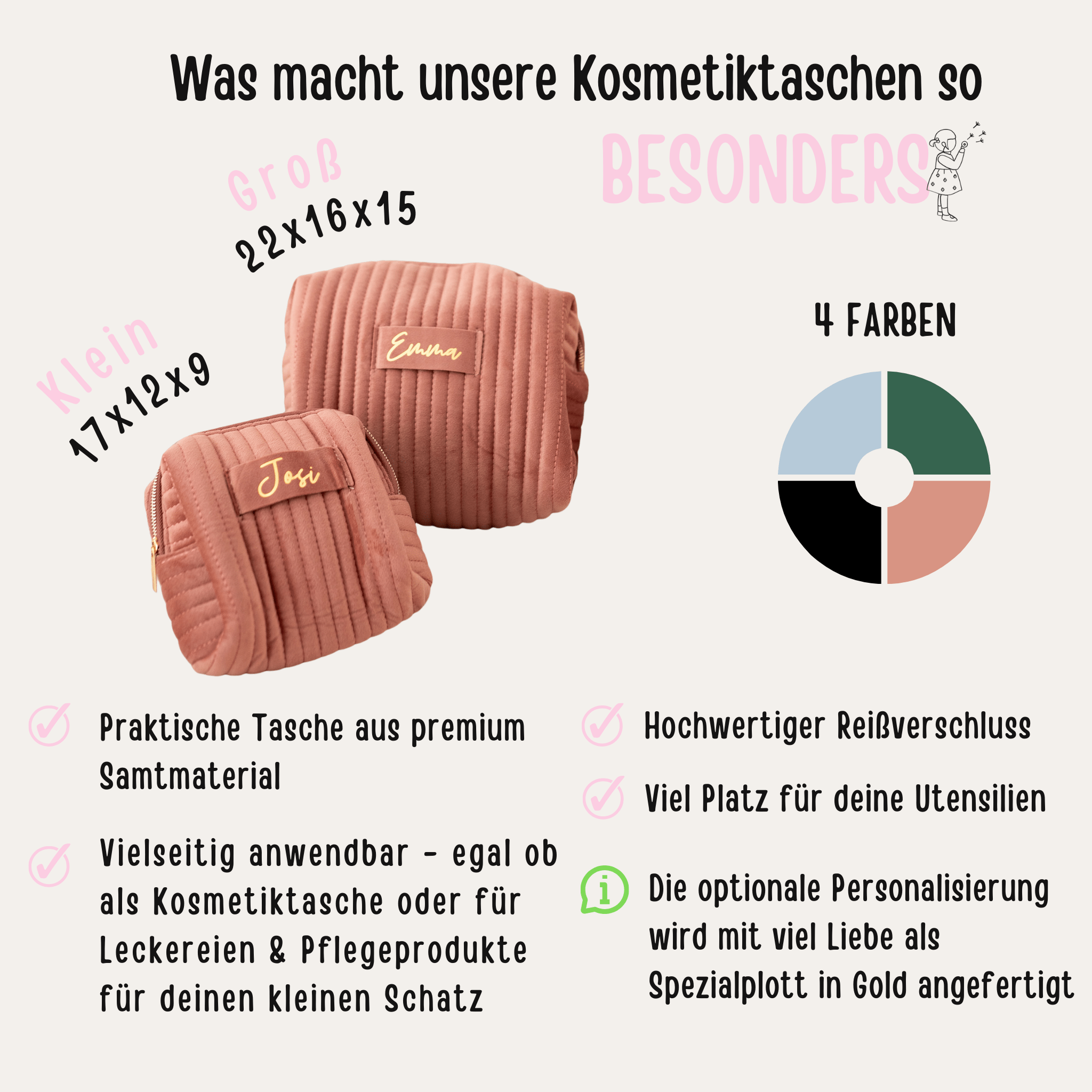 Kosmetiktasche - Samt - wunderwunsch