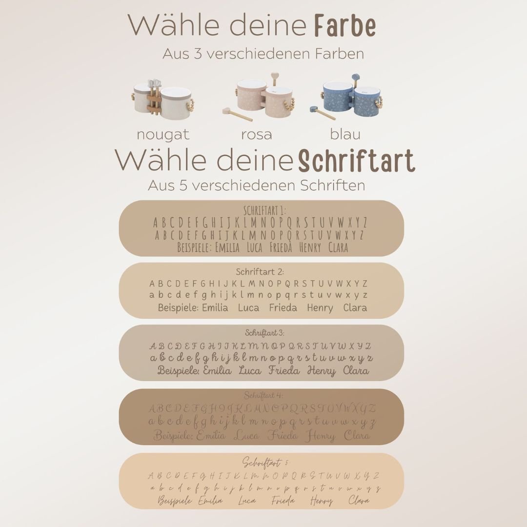 LABEL LABEL Bongo Trommeln personalisiert - rosa, blau oder nougat - wunderwunsch