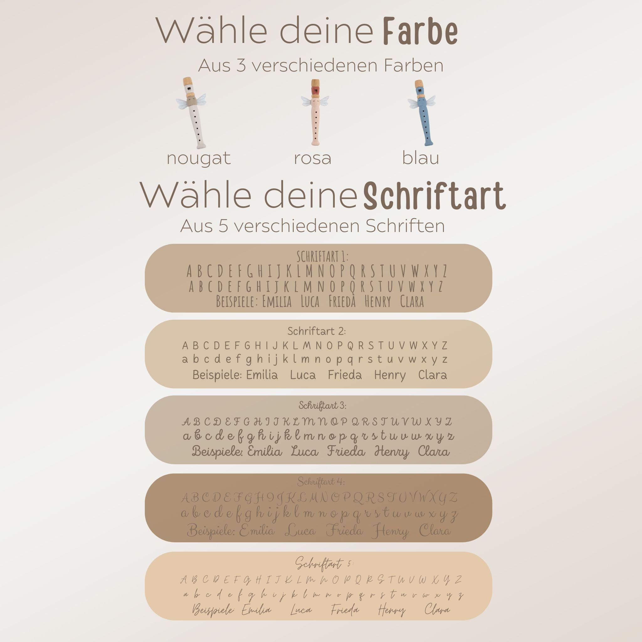 LABEL LABEL Flöte personalisiert - rosa, blau oder nougat - wunderwunsch
